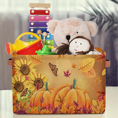 Miniatura 4 de Cestas de almacenamiento de arce de otoño y otoño, canastas de almacenamiento de lona plegables de girasol, cestas decorativas de juguetes, cajas de