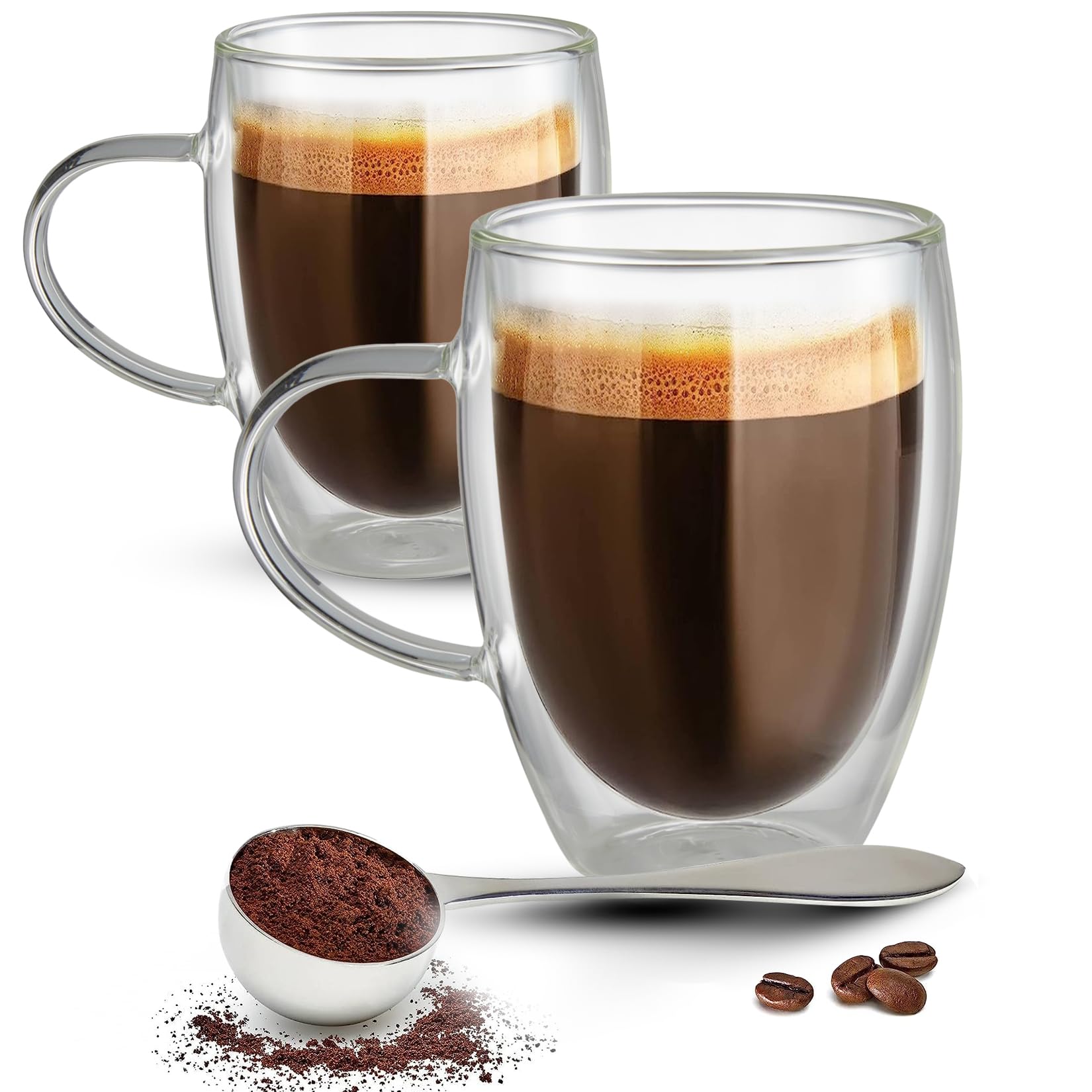 GlassToneDouble-Walled Coffee Cups - Set of 2 Glass Mugs for Cappuccino - 350ml