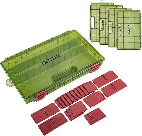 Miniatura 9 de Goture Organizador de caja de aparejos de pesca, caja organizadora de pesca transparente con regla de medición, divisores ajustables, pestillos C -