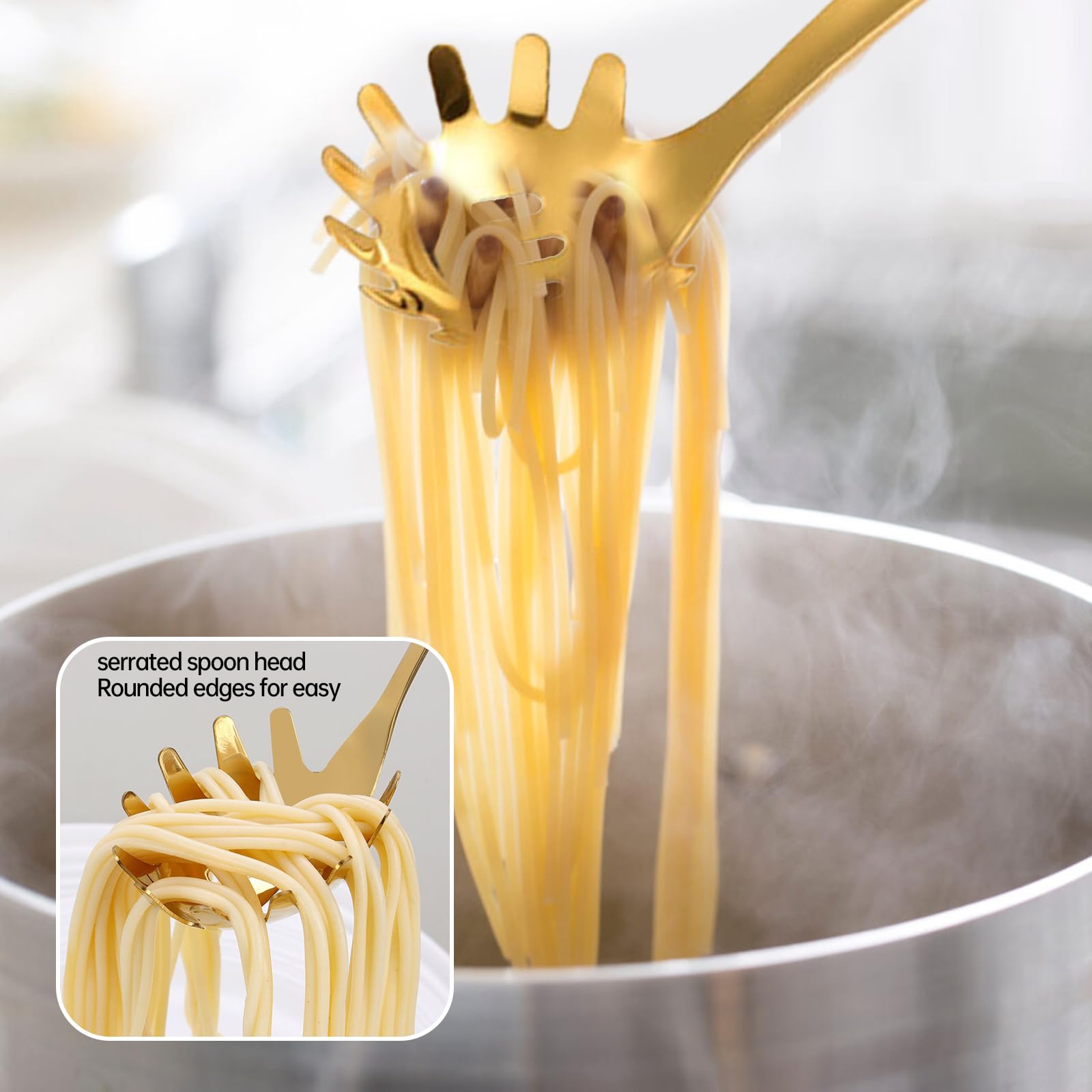 Forchettone Per Spaghetti In Acciaio Inox - Pinza Da Cucina 32cm Per Pasta, Insalate E Grigliate - Foto 4