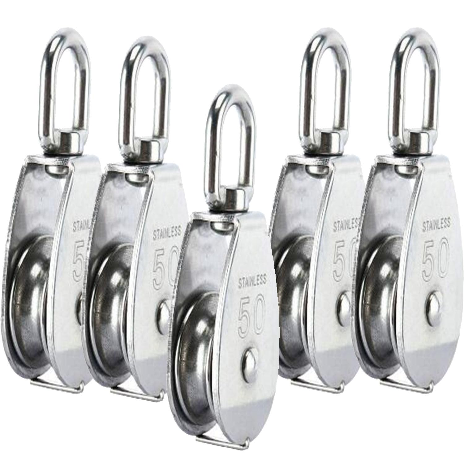 M50 Single Pulley Snatch Block Lifting Crane Swivel Hook Single Pulley 880LB/400 kg Load CapacityStainless Steel Swivel Pulley Hanging Wire Towing