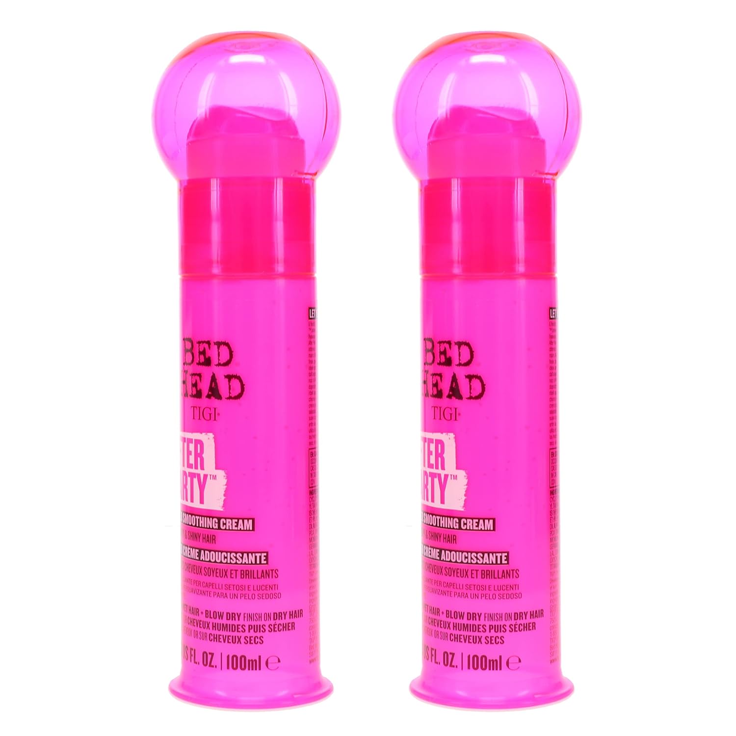 Bed Head After The Party Smoothing Cream - Sooths Flyaways, Static Build Up & Frizz, Humidity Protection, Lightweight Shine & Body, with Castor Seed Oil, Al Hair Types, 3.4 Ounce - 2 Pack