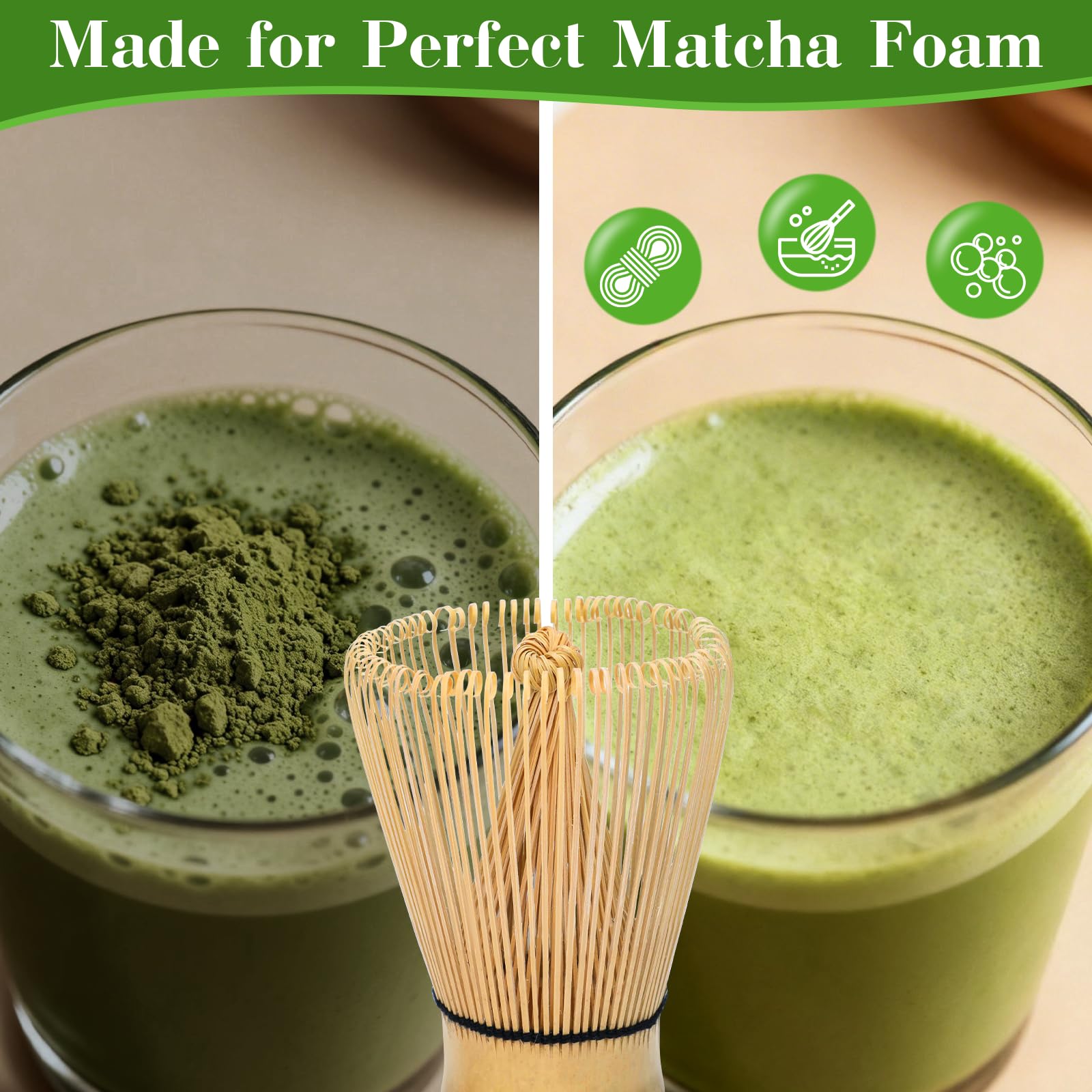 Alyvisun 2 Unidades Batidores de Matcha de Bambú (Chasen) con 76 Púas, Batidor de Matcha Hecho a Mano, Tradicional Batidor de Bambú para un Matcha Suave y Espumoso, Ideal para la Ceremonia del Té