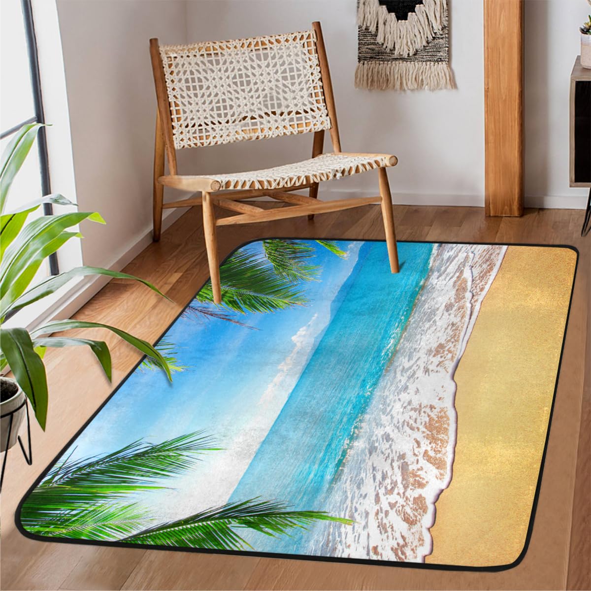 Tapis de chambre enfant et salon évasion plage tropicale 122x160 cm