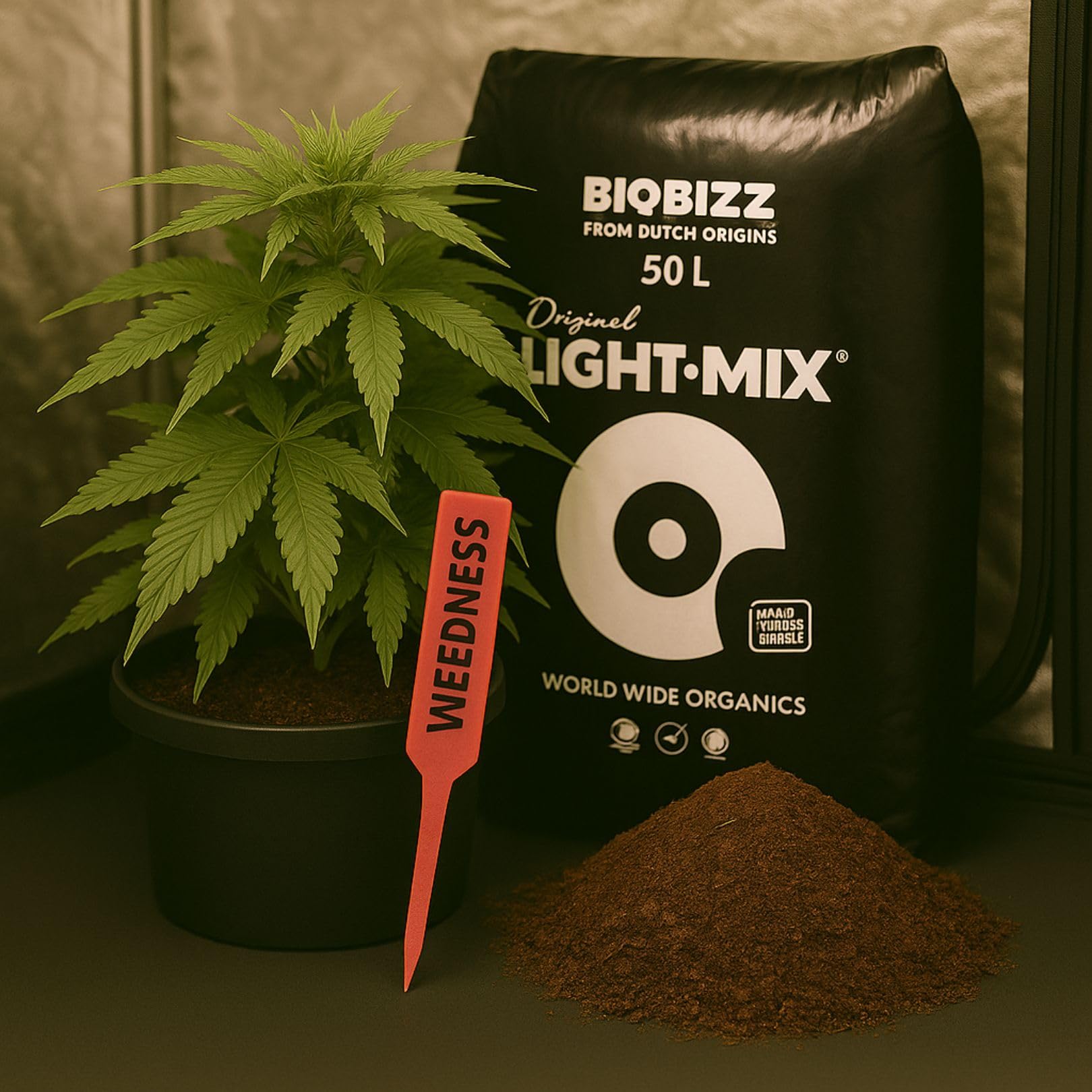 Weedness BioBizz Light Mix Bolsa de 50 litros - Tierra para macetas Crece en Interiores y Exteriores Plantas de balcón Bonsái Palmeras Coco orgánico