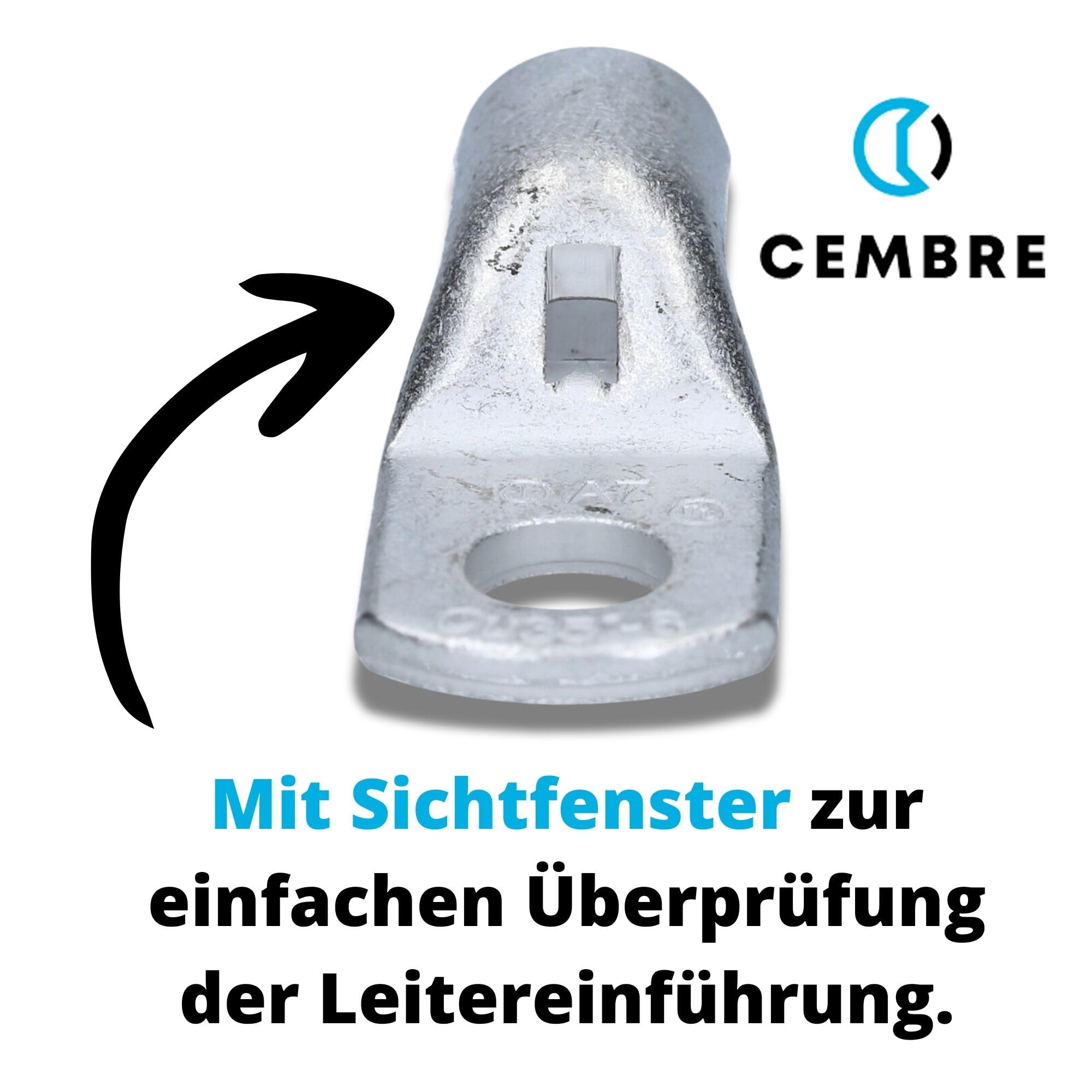 Cembre 10x Cosse Tubulaire A7-M8 35 mm² M8 en Cuivre Étamé Non Isolé | Connecteurs à sertir haute conductivité avec trou de contrôle, recuit pour compression optimale, usage auto et maison