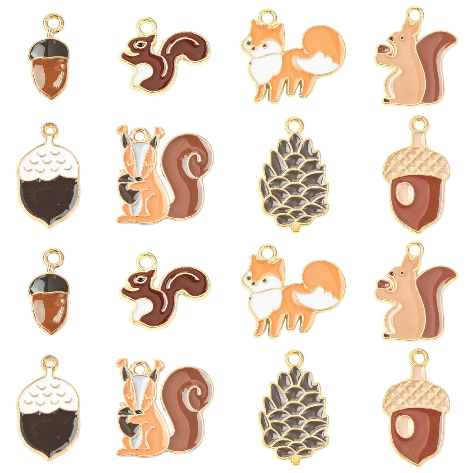 Stiesy 40Pcs Squirrel Charms Enamel Pine Cone Fox Acorn Metal Charm Bulk Cute Autumn Animal Pendant for Jewellery Making Crafts DIY Bracelets Necklace Earring — image 1