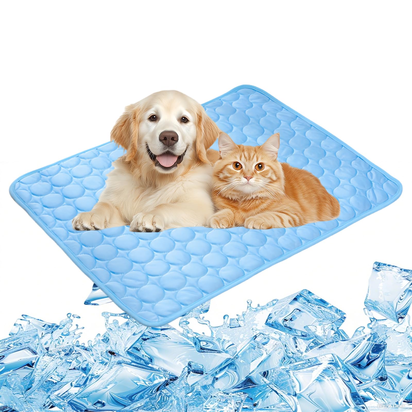Dog Cooling Mat, Pet Cooling Mat for Cats, Cool Blanket or Large Dogs In Hot Summer, Durable Cool Pad Waterproof & Easy Clean. (Blue,S)