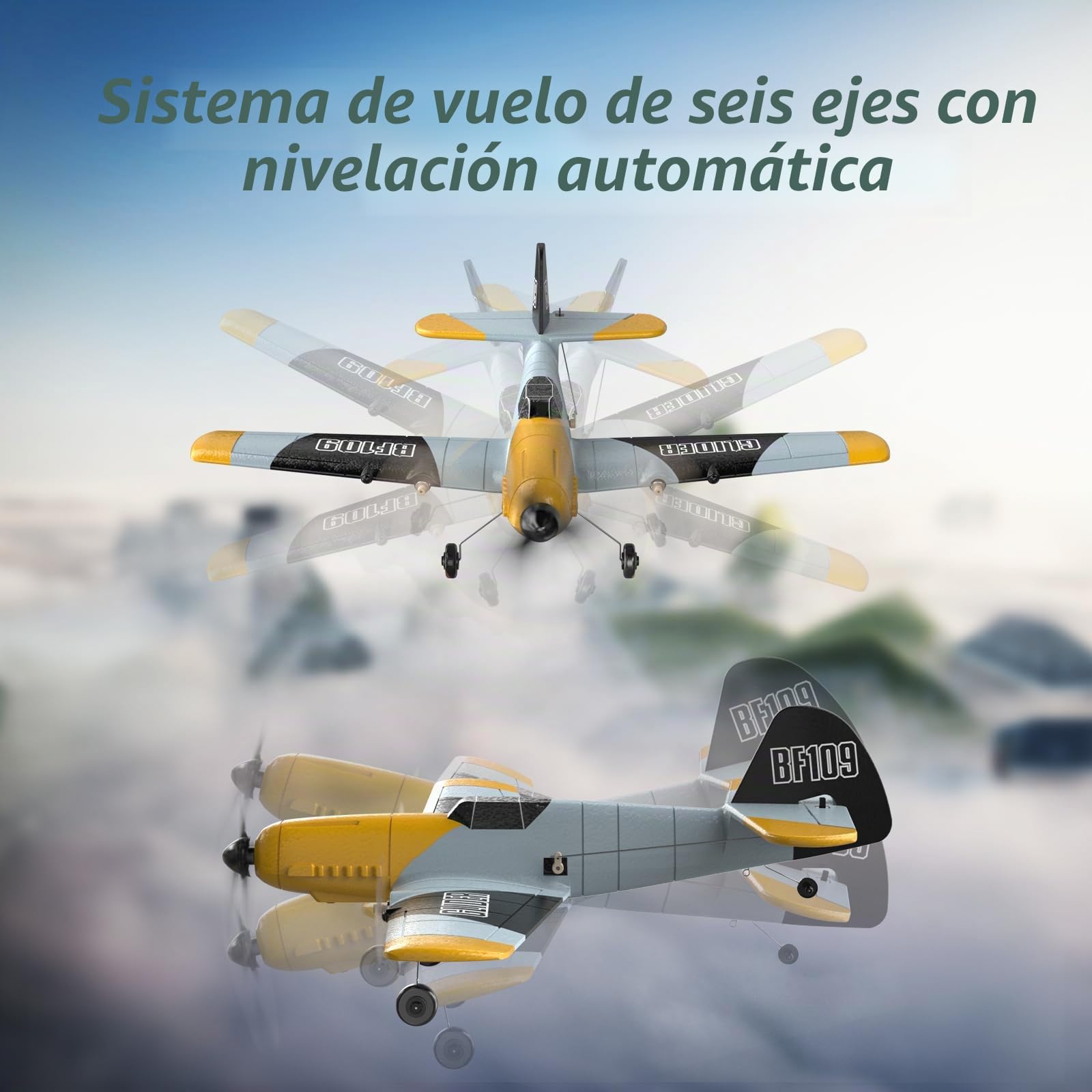DEERC Avión RC de 3 Canales BF-109 RC Fighter Toy, 2,4 GHz, estabilizador giroscópico de 6 Ejes, Planeador RTF con 2 baterías, Adecuado para Adultos, niños, Principiantes para Volar…