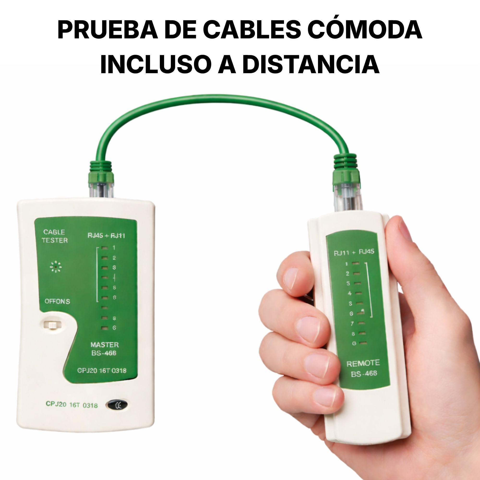 Incutex Comprobador de Cable, Tester Línea RJ45 RJ11 Ethernet LAN Cat5 Cat6 Localizador, Kit de Probador de Cable, blanco-verde