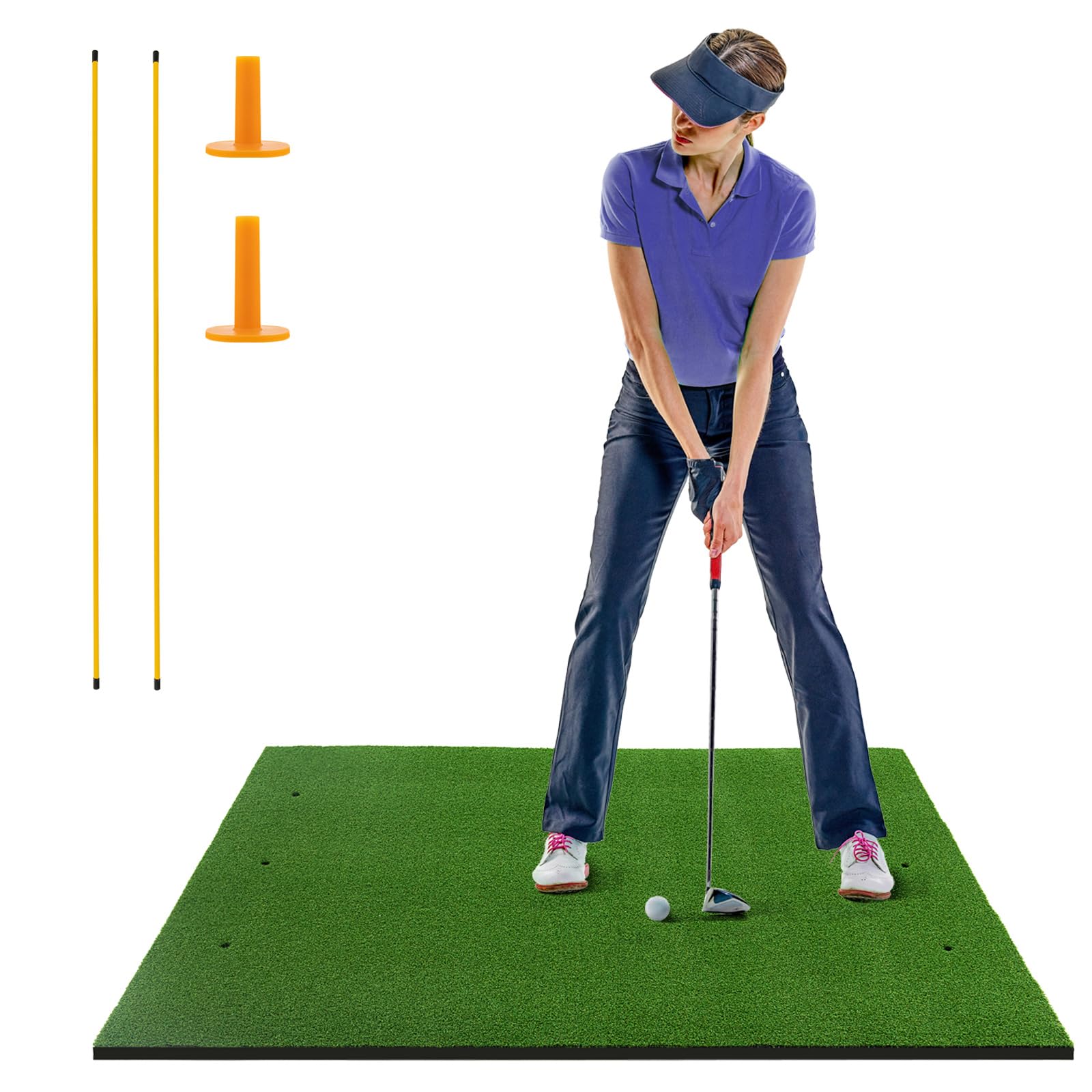 GOPLUS Tapete de Golf para Golpes, Tapete de Césped Artificial para Interior y Exterior, Alfombrilla de Golf con 2 Varillas de Alineación y 2 Tees para Amantes y Principiantes