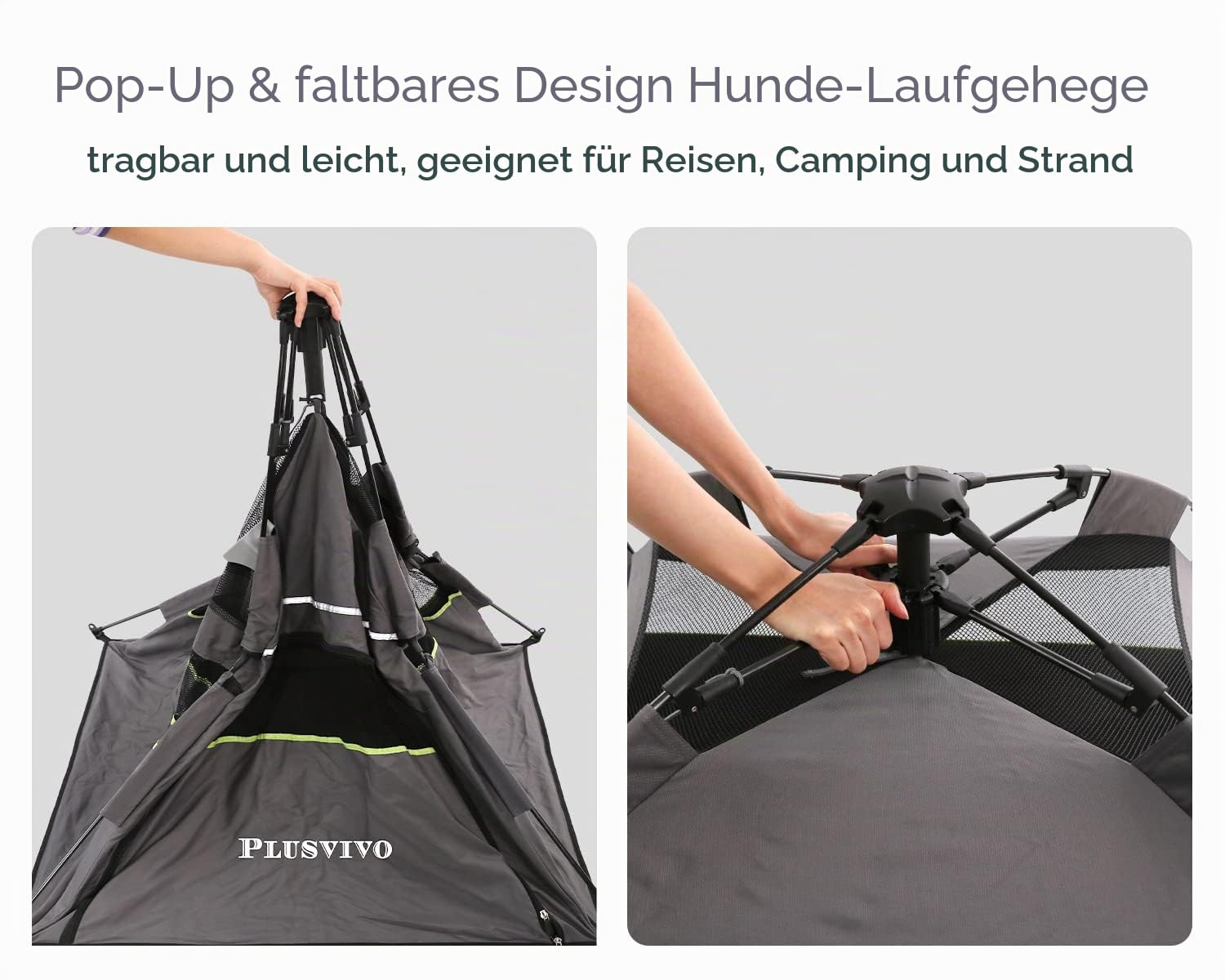 Plusvivo Pop-Up-Hundezelt für große Hunde, 900D, strapazierfähig, Oxford-Material, faltbar, kühles Netzgewebe, Campingzelt, 101.6x101.6x71.1 cm, für drinnen und draußen, Strand ent