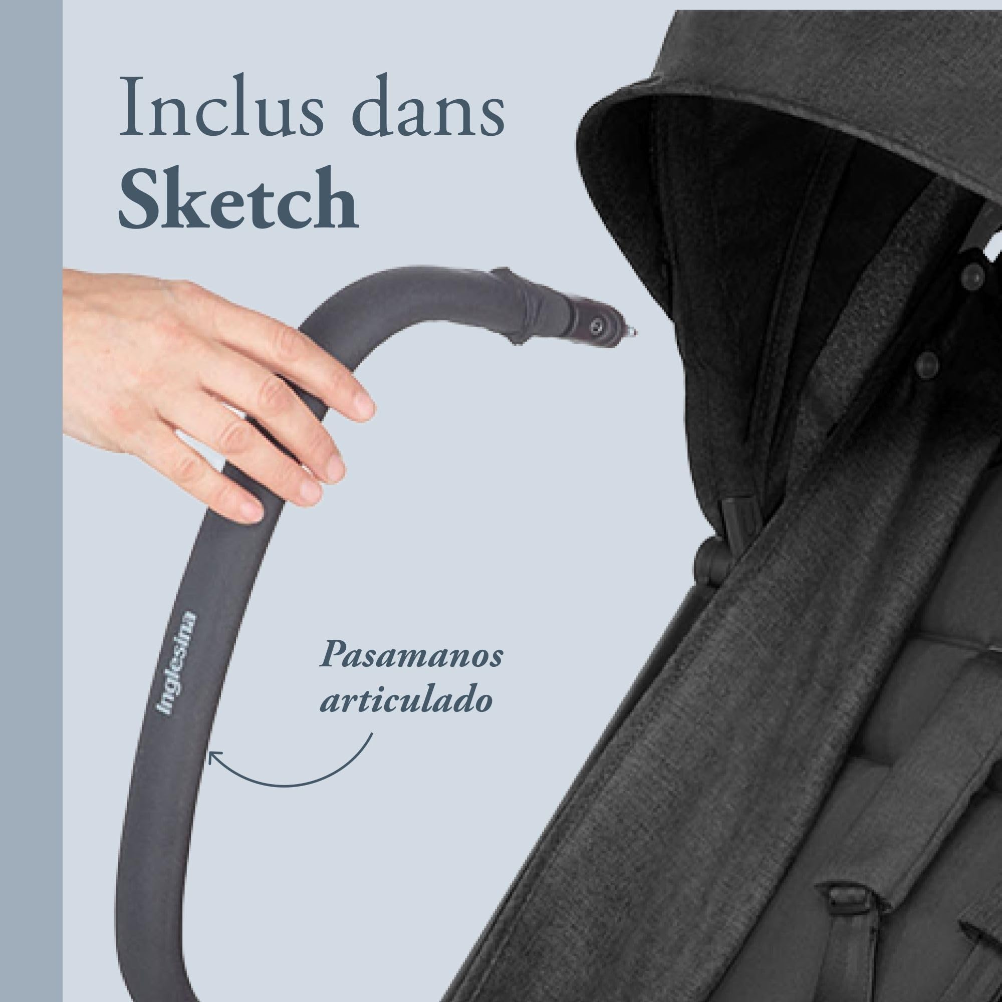 Inglesina Sketch Poussette Légère et Compacte, Noir, Confortable, jusqu'à 17kg, Pliage à une main, UPF 50+