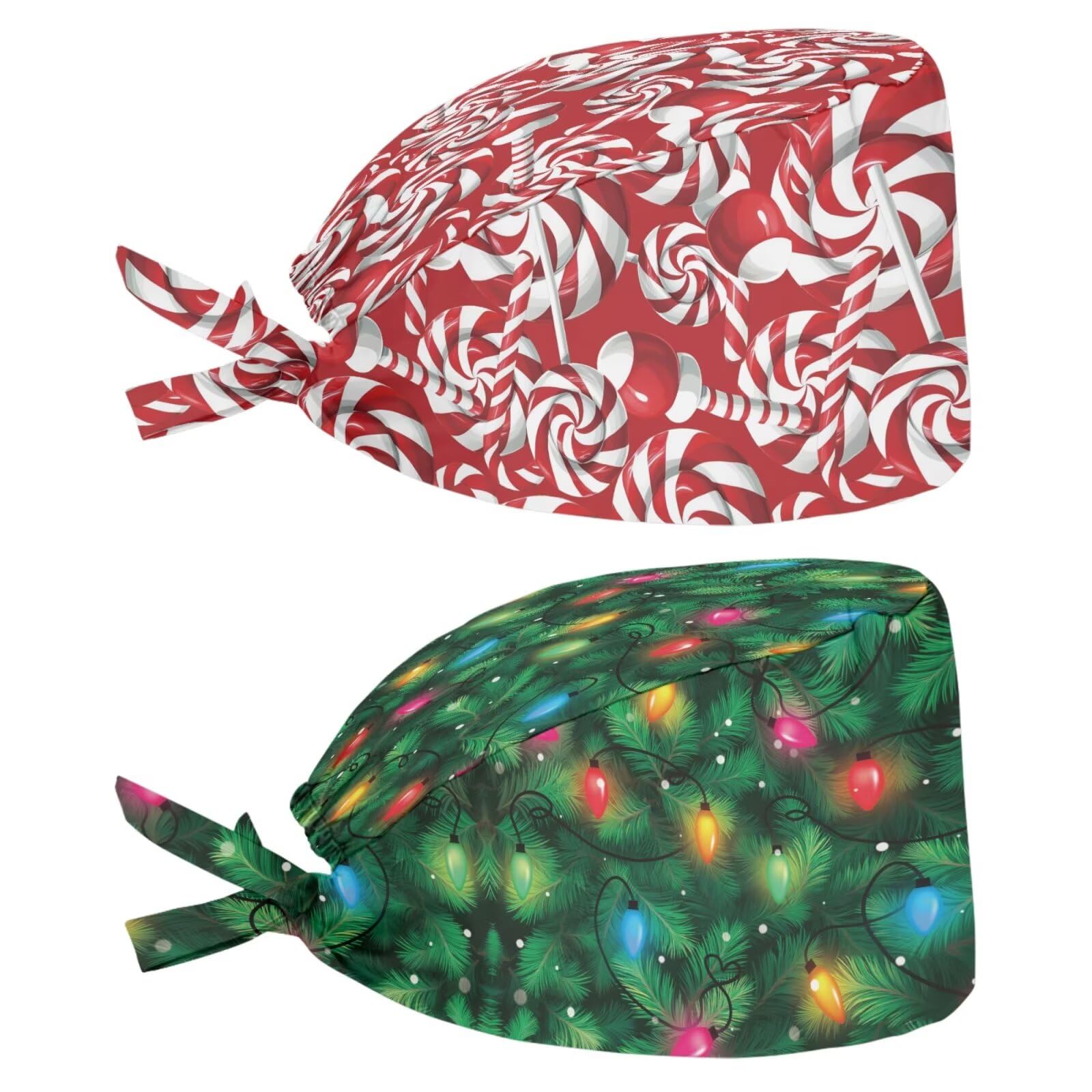 2 Pack Scrub Cap with Sweatband Adjustable Tie Back Turban Hat Headgear Beanie for Women Men Working Cap
