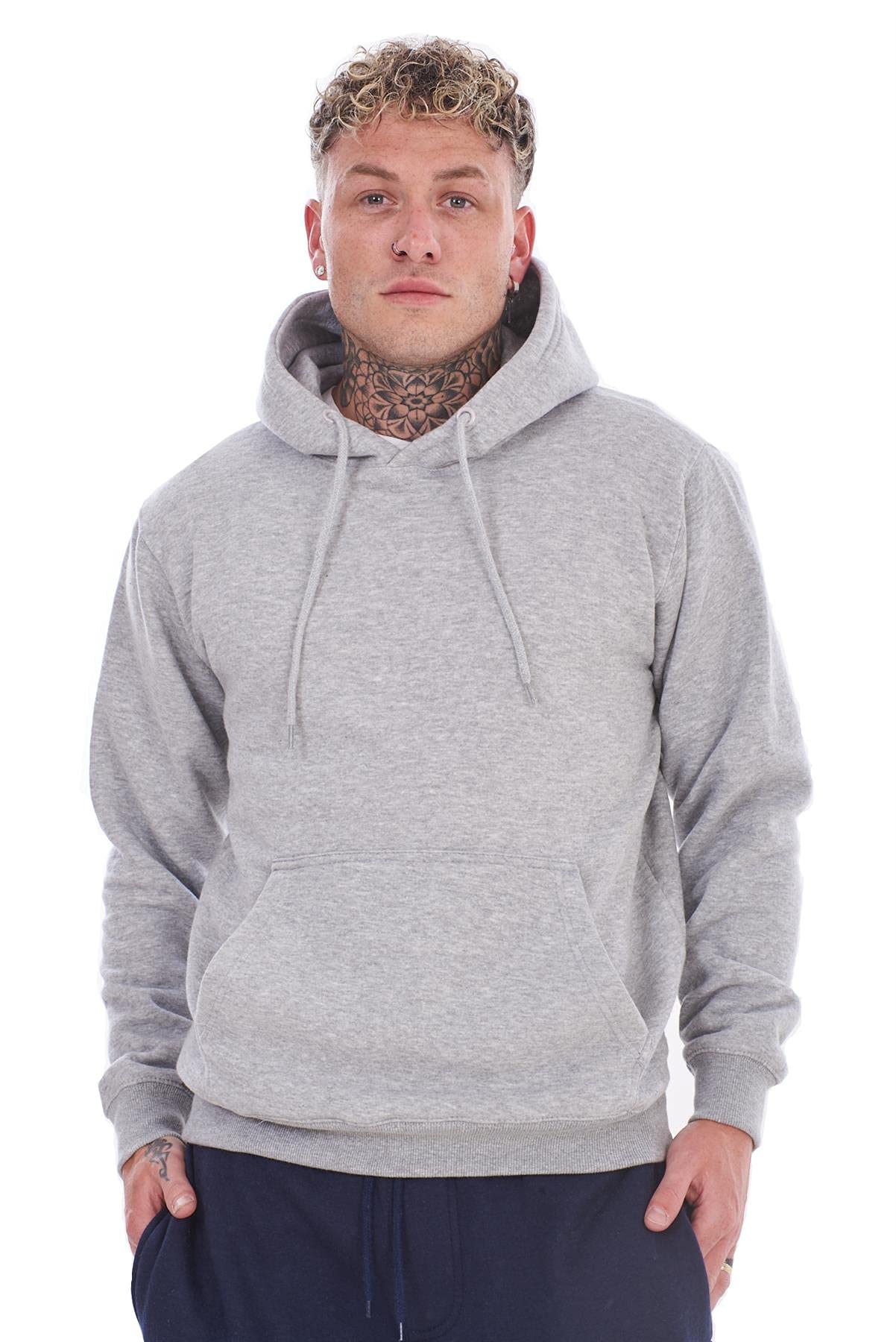 Malay Mens Plain Fleece Hooded Tops Pullover Sweats Jumpers Cotton Blend Activewear Grey