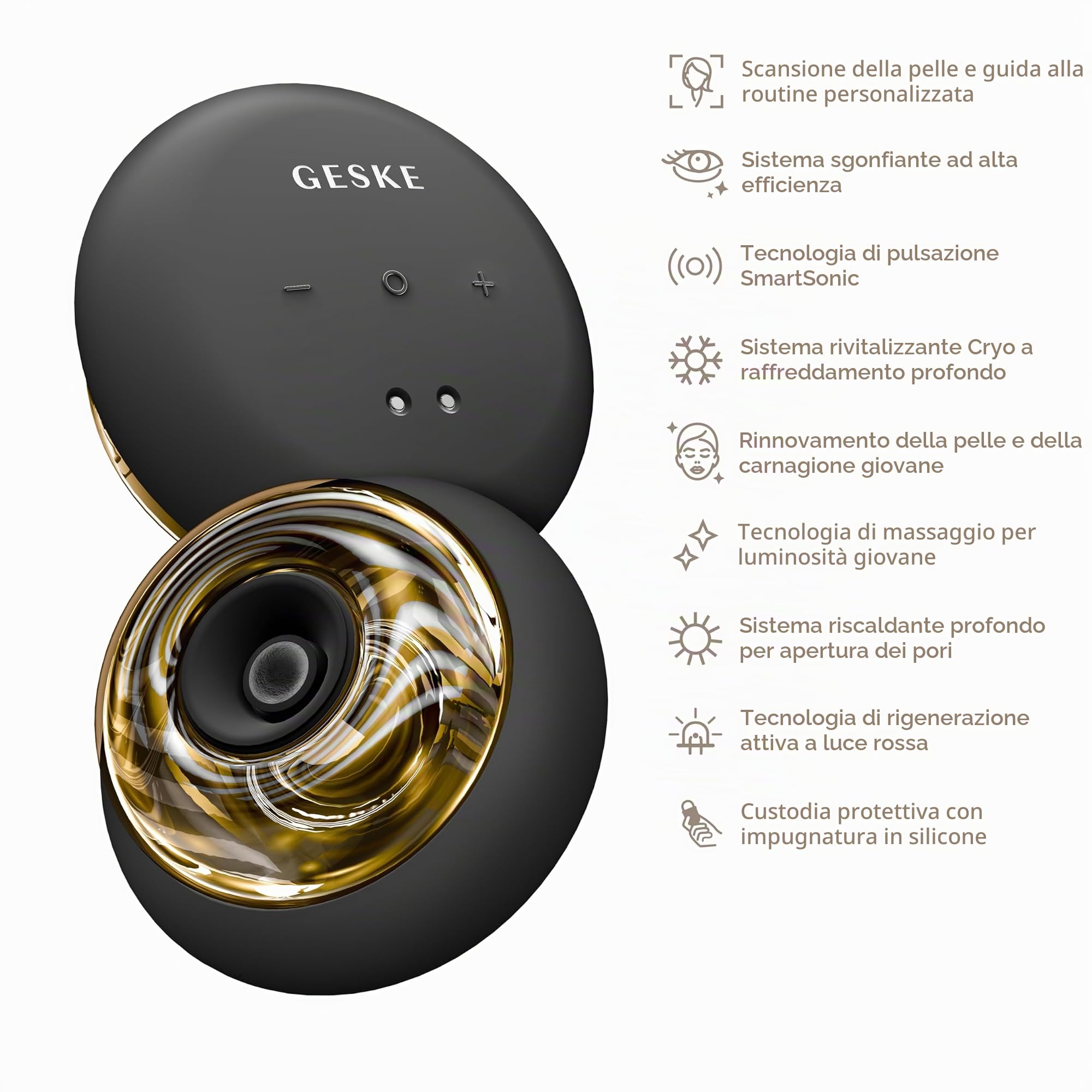GESKE Sonic Cool & Warm Face & Body Massager 9 in 1 Massaggiatore | SmartAppGuided™ | Viso/corpo | Raffreddamento e riscaldamento senza batteria | Rassoda, rilassa e sgonfia | SmartSonic
