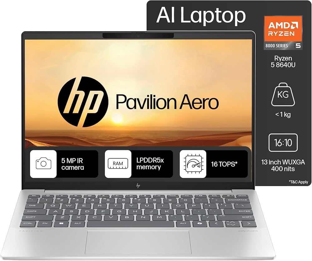 HP Pavilion Aero, AMD Ryzen 5-8640U AI Laptop (16GB RAM, 512GB SSD HP Pavilion Aero, AMD Ryzen 5-8640U AI Laptop (16GB RAM, 512GB SSD