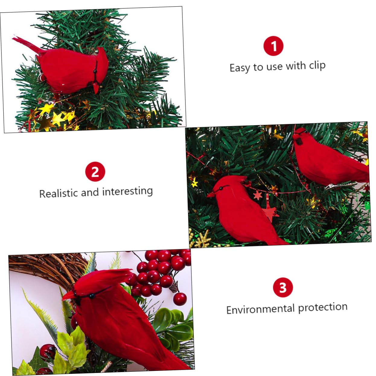 12pezzi Decorazione di Uccelli Cardinali Rossi con Clip per Uccelli di Natale da Appendere all Albero Altri Luoghi Desiderati Realizzata in Piuma Clip di Ferro Sicura e Durevole