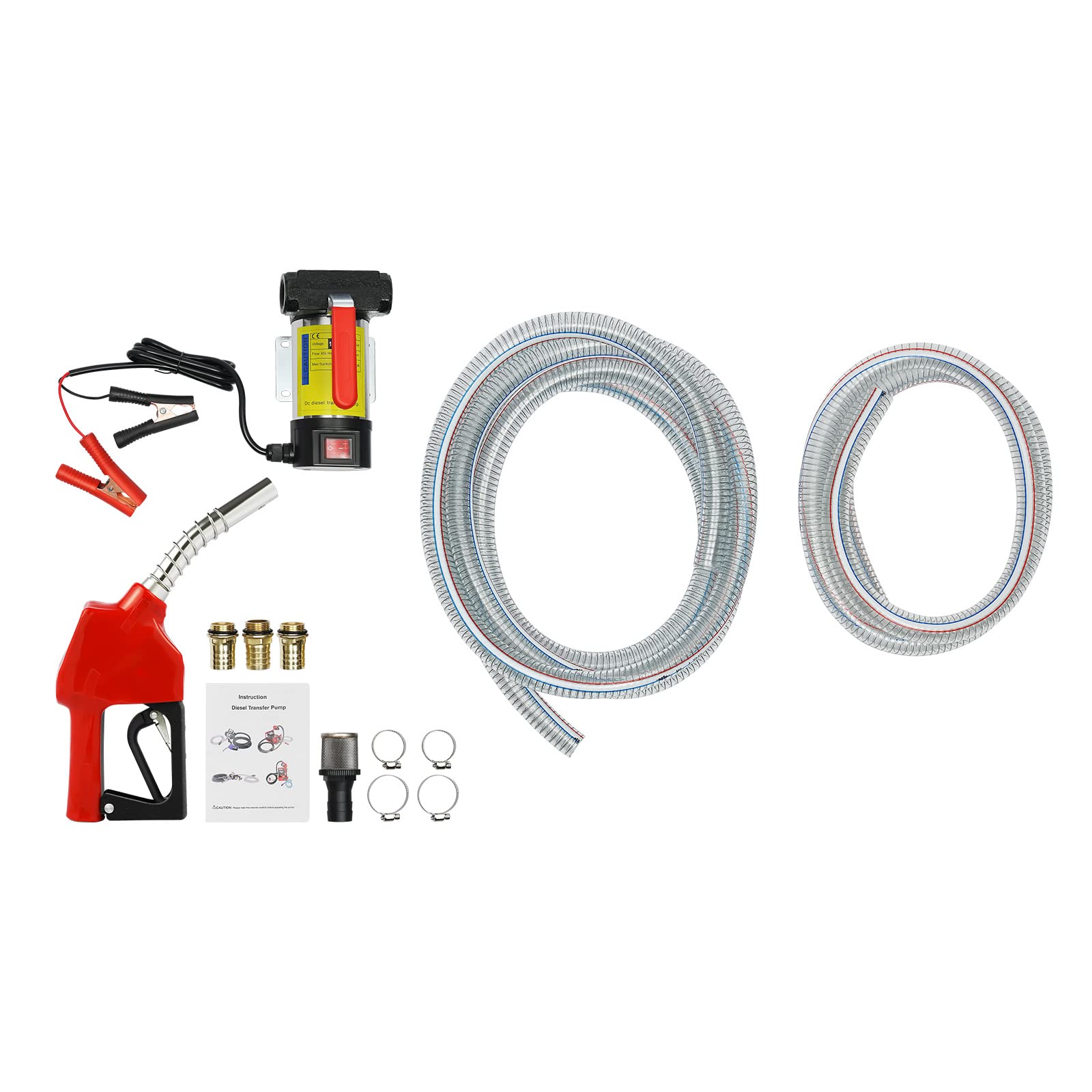 Pompa diesel, 12 V DC 45 l/min, autoadescante, 175 W, pompa diesel biologica, pompa ad olio autoadescante, con ugello del carburante, tubo di scarico da 4 m, per veicoli pesanti, camion