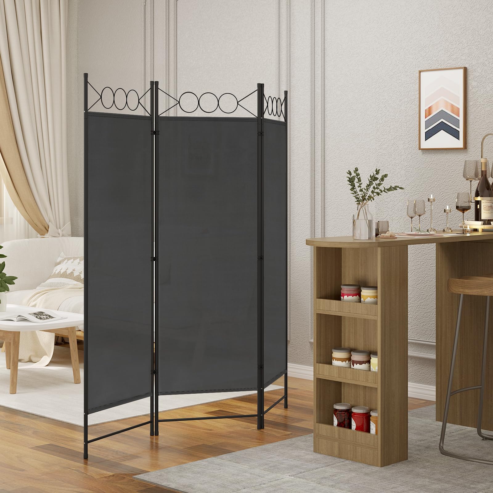 WOLTU Paravent 3 Teilig 167 x 172 cm, Raumteiler klappbar freistehend Sichtschutz, Raumtrenner innen Outdoor Garten Balkon Büro, Dunkelgrau