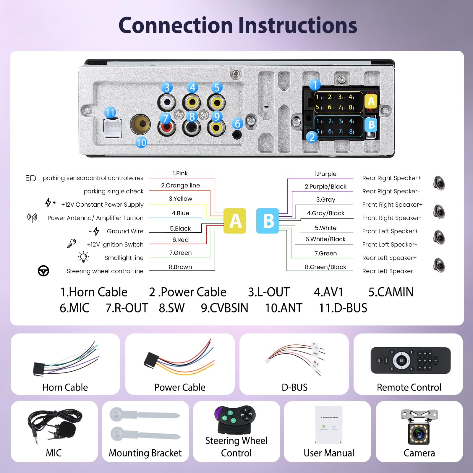 Hodozzy Bezprzewodowe radio samochodowe z systemem Android 1 Din z ekranem 5.1 cala z USB Type-C, kompatybilne z Bluetooth 5.2, radiem FM, szybkie ładowanie, lustro łącze, EQ, kamera cofania