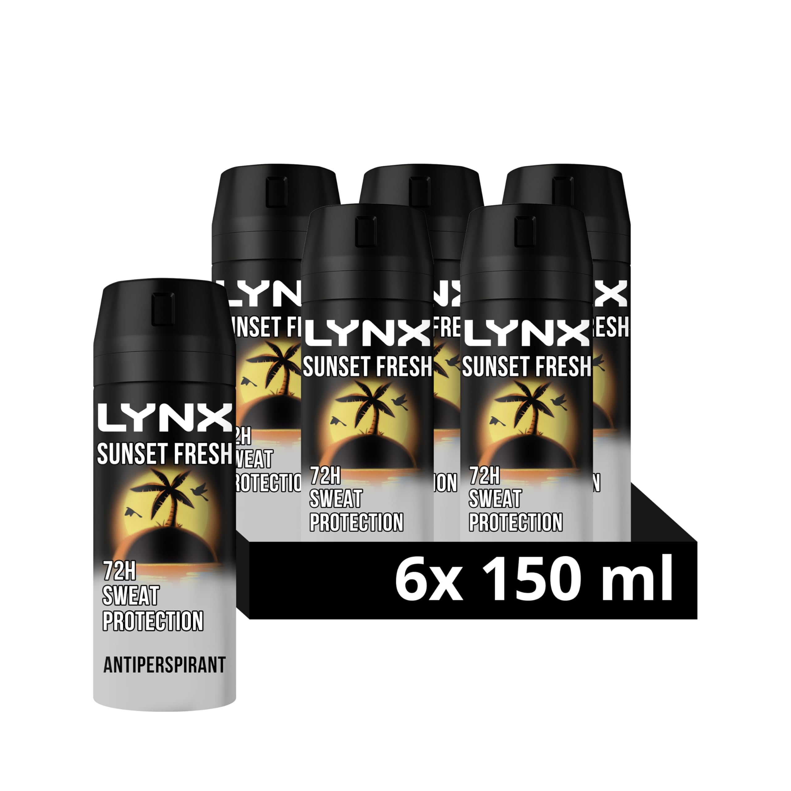 Lynx Sunset Fresh Anti-Perspirant Aerosol Men's Deodorant Spray with a mango & mandarin scent for 72 hour invisible sweat protection 6x 150 ml