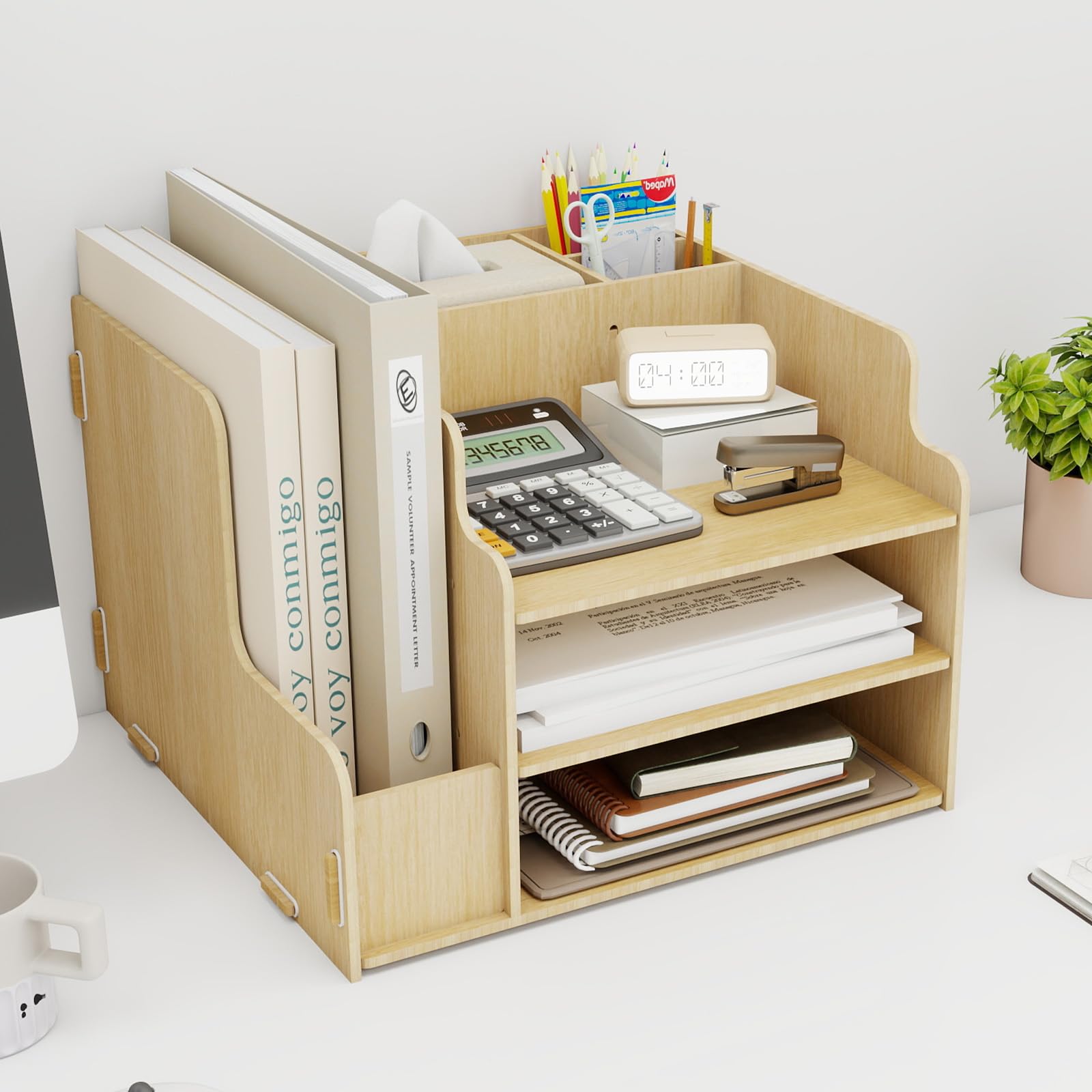 PUNCIA Organizzatore da Scrivania Multifunzionale Scatola di Immagazzinaggio per Ufficio Scaffale di Immagazzinaggio e Portadocumenti Scomparto di Legno per l'Ufficio Domestico e Scolastico(Tipo G) | Vano in legno Scatola di immagazzinaggio Ripiano di Car