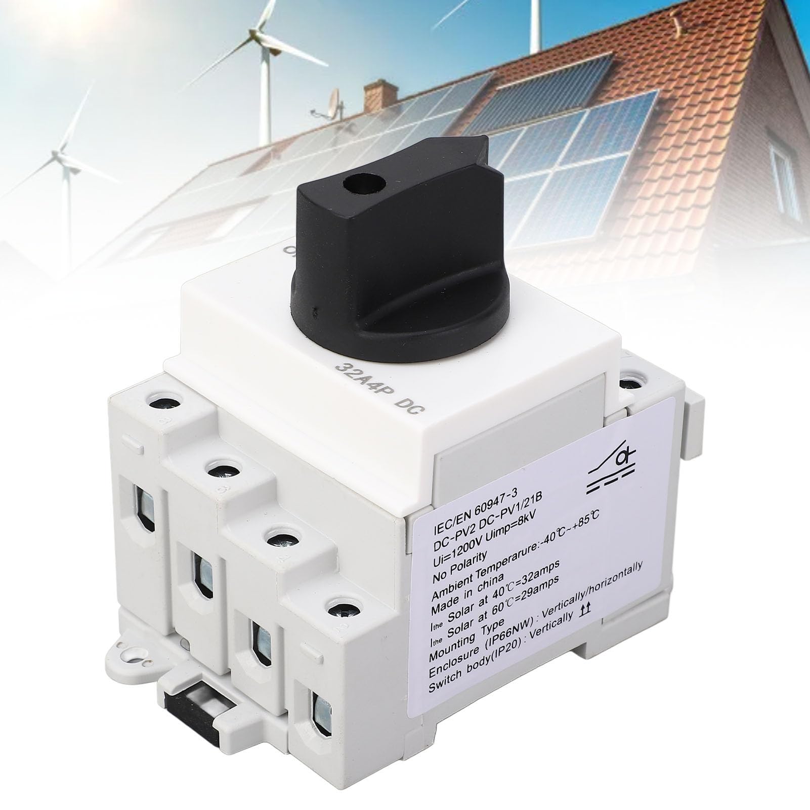 Photowoltaic DC Izolator Słoneczny Przełącznik Słoneczny Stabilny płomień Miniaturowy wyłącznik 32A 1000V dla systemów fotowoltaicznych rozkładu mocy
