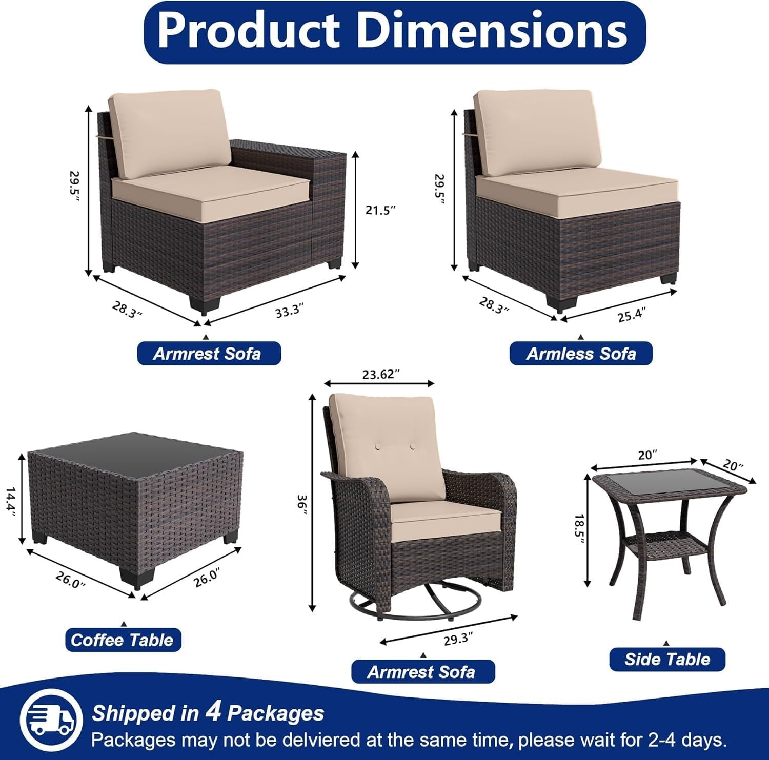 9 Pieces Patio Furniture Set with 2 Swivel Chairs, Outdoor Sectional Sofas, Patio Conversation Set for Garden Backyard Deck, Comfortable Outdoor Seating Furniture(Beige)