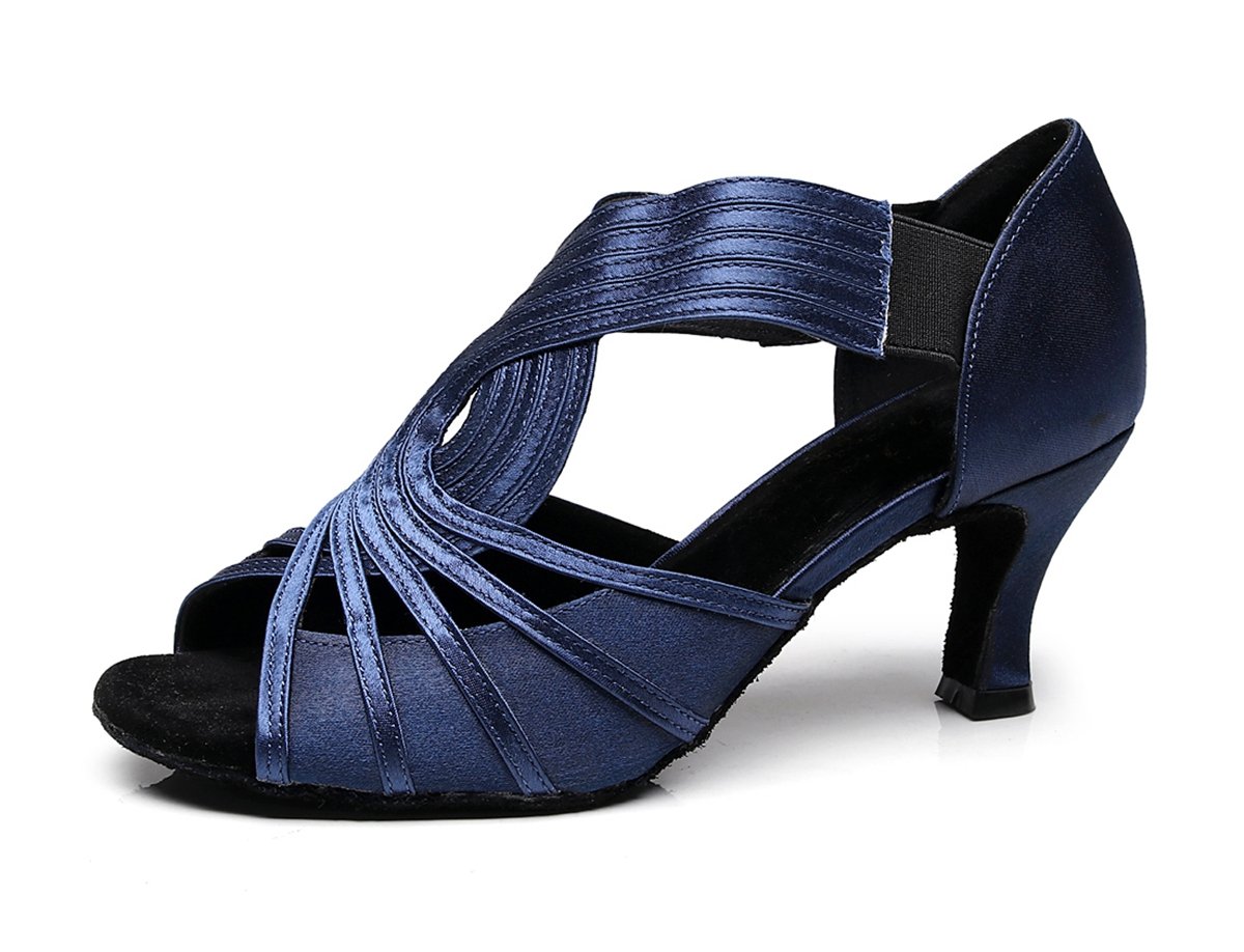 Minishion TJ7133 Women's Girls Strappy Blue Satin Latin Tango Dance Sandals US 4