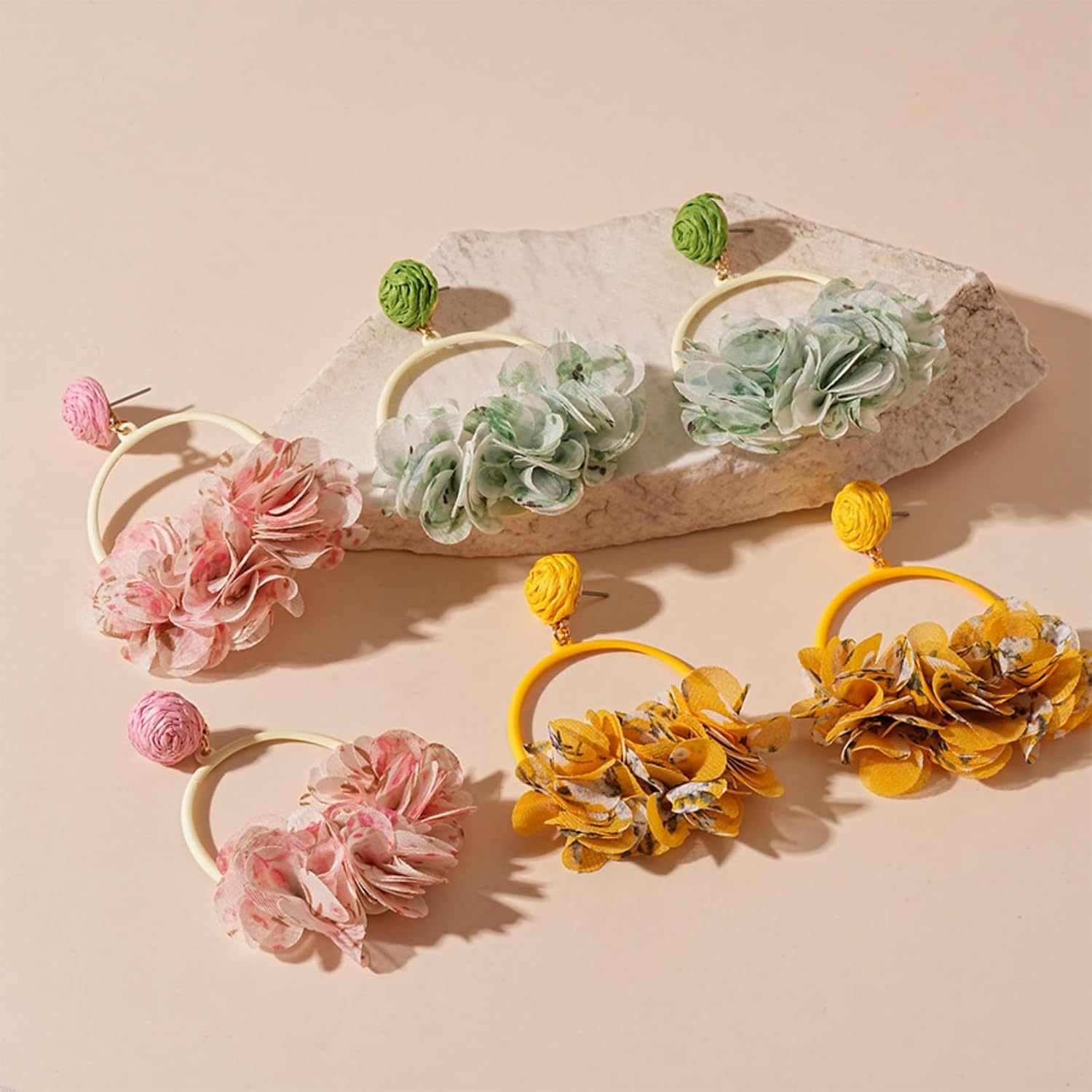 Fabric Flower Dangle Earrings for Women Exaggerated Boho Colorful Petal Earrings Vintage Camellia Earrings Fashion Simple Party Jewelry - Image 5