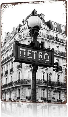 Metro In Paris - Letrero de metal vintage con diseño de paisaje de ciudad, retro, para viaje, para hombre, cueva, bar, garaje, habitación, calle,