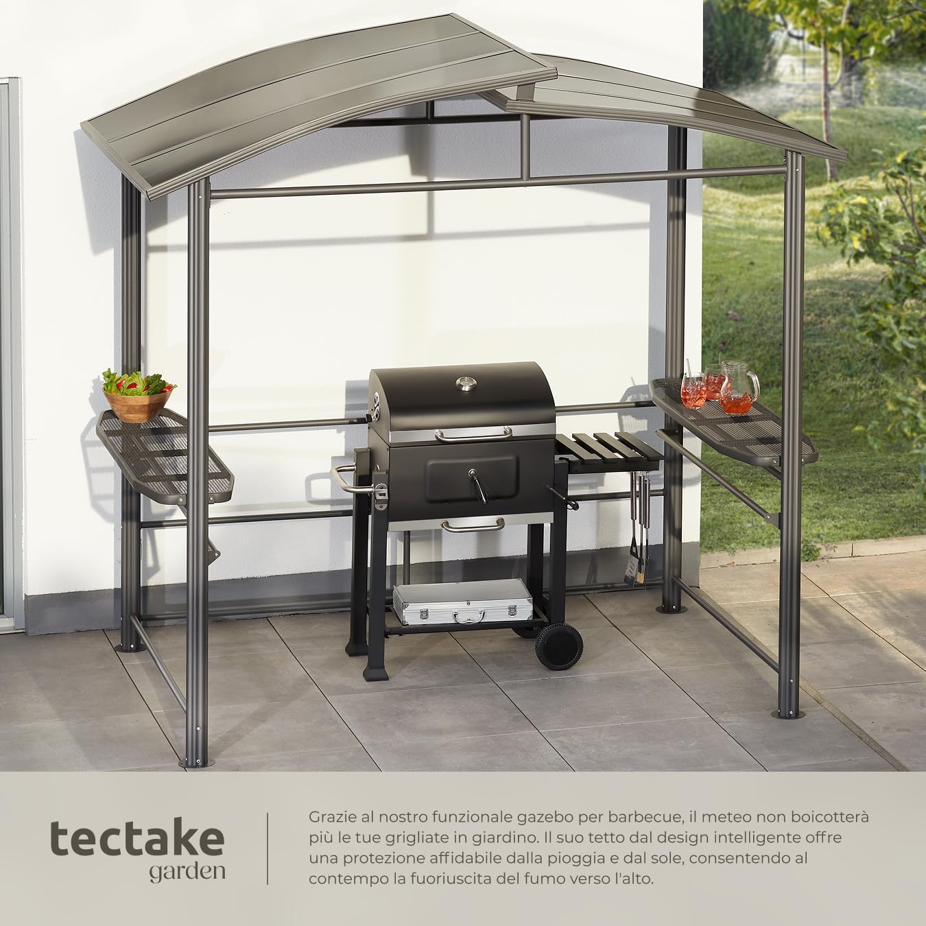 tectake® Chiosco per grigliate Asado, Telaio Stabile, Struttura Robusta, Ottimale per Giardino, Accessori Arredamento Esterno, Areazione, Arredo Giardino, Copertura, Riparo