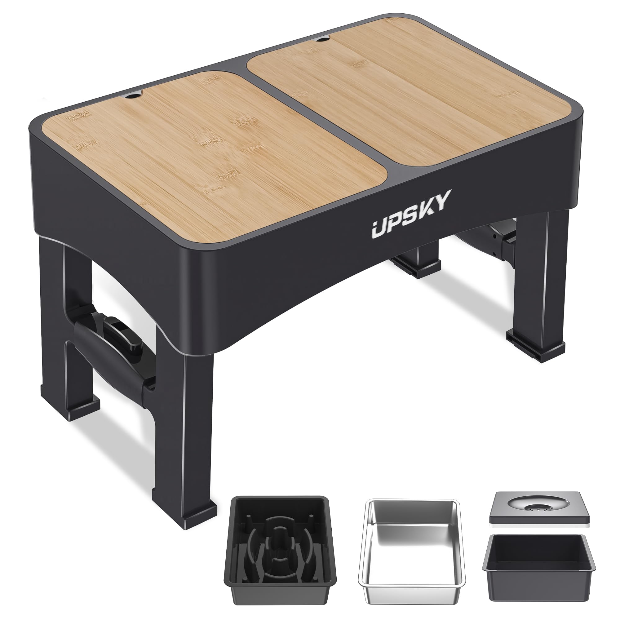 UPSKY 3-in-1 Elevated Dog Bowl with 2Pcs Lids, 4 Height Adjustable, Black