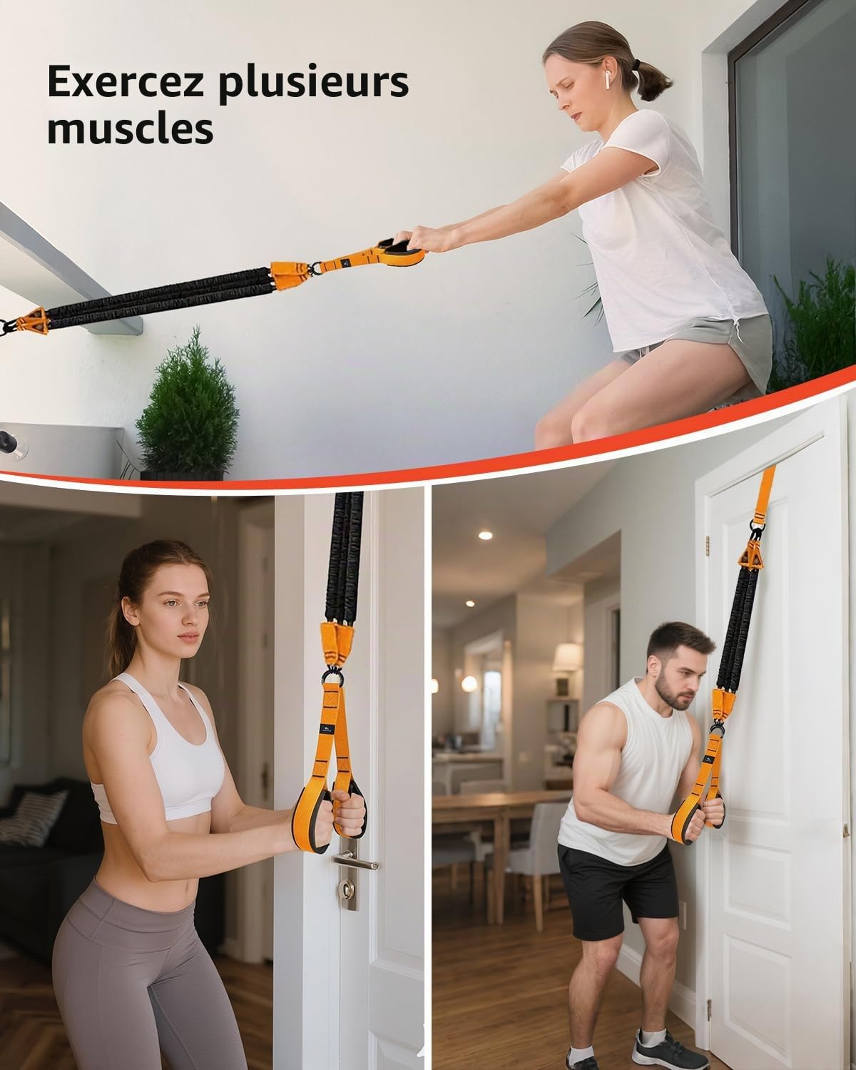 Abahub Kit de Bandes Triceps avec Ancrage Porte Réglable 75 à 225 Tricep Pull Down Bande Fitness pour La Maison, L'Entraînement des Bras Et Les Exercices de Musculation, avec PoignéEs