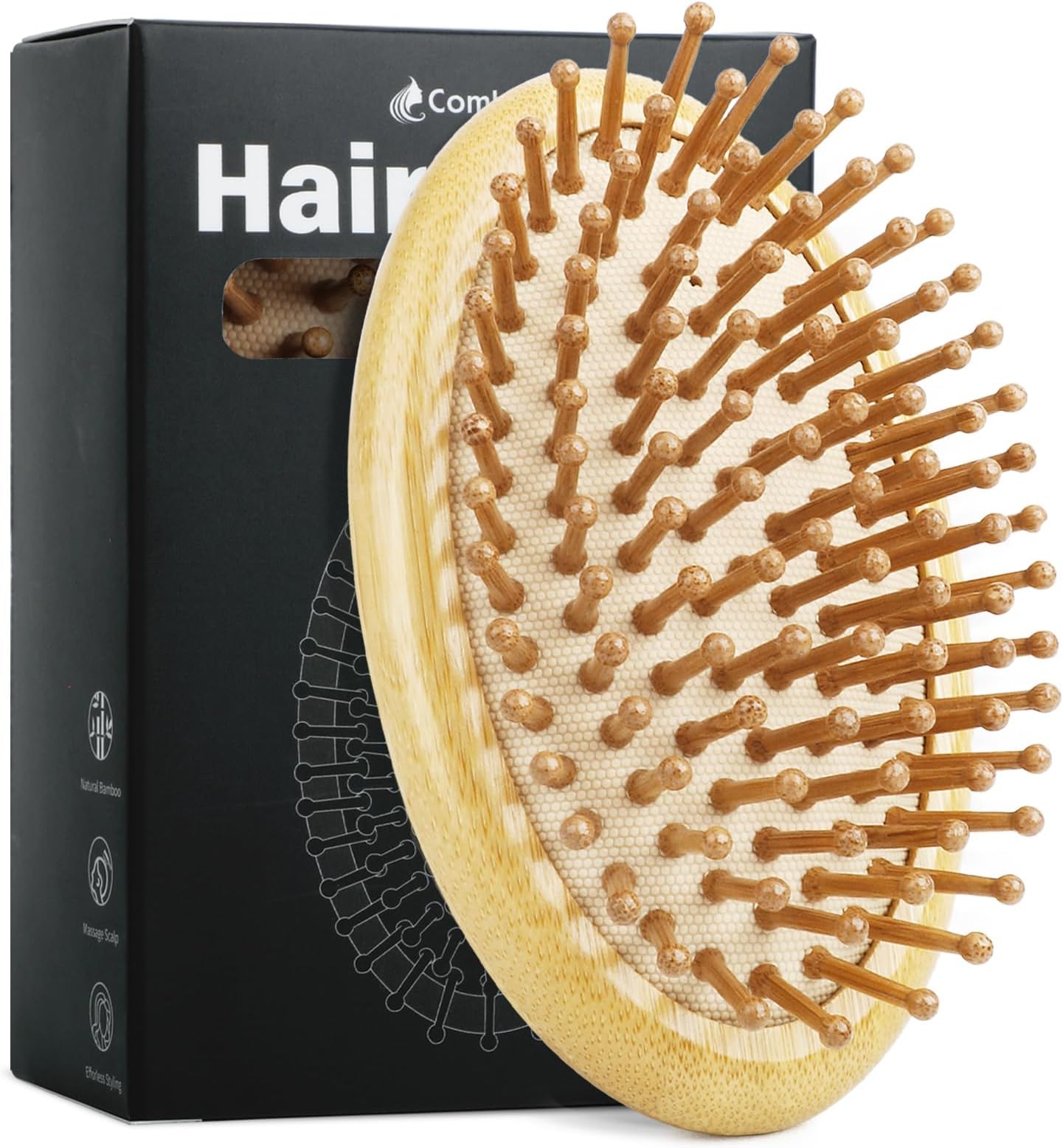 Natural Bamboo Hair Brush(No handle) for Hair Growth, Massaging Scalp, Detangling Brush for Women, Men & Kids, Natural Wooden Hairbrush for All Hair Types