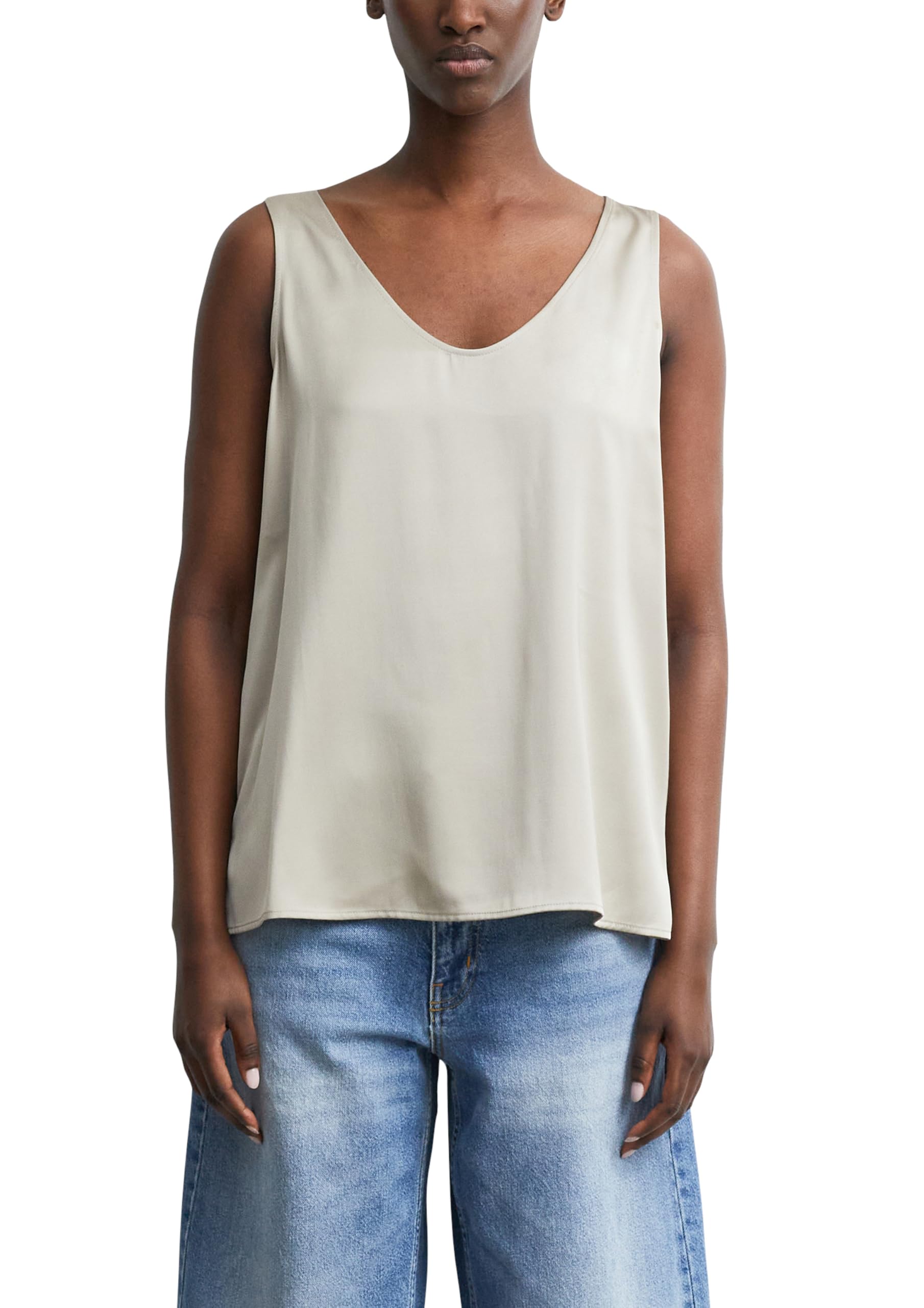 COMMA Damen Bluse – ärmellos, Satin, Crew Neck