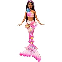 Barbie - Sirena Magia Floreale, dai capelli castani con ciocche viola