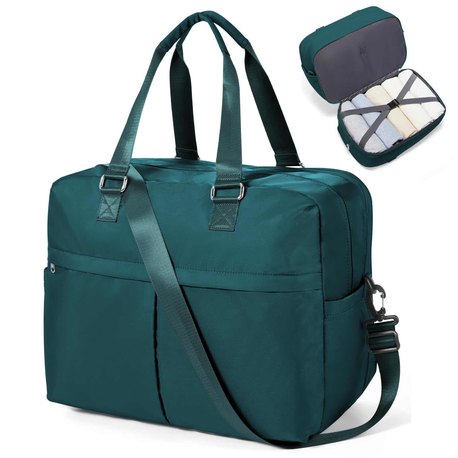 Travel Duffle Bags for Women Men Expandable Personal Item Travel Bag Lightweight Weekender Overnight Carry on Bags for Airplanes Sport Gym Tote Ladies Beach Luggage Bag Peacock Blue