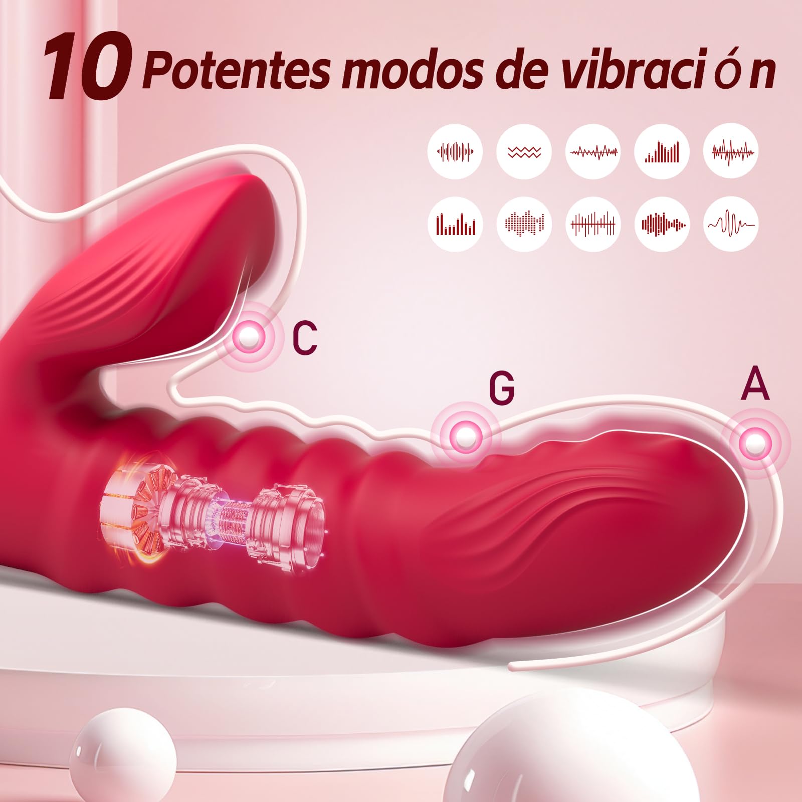Vibrador con empuje para mujeres, YeeSexDo 4 EN 1 Estimulador del punto G y del clítoris con 10 modos, potente vibración oscilante y calentamiento inteligente, vibrador con LED