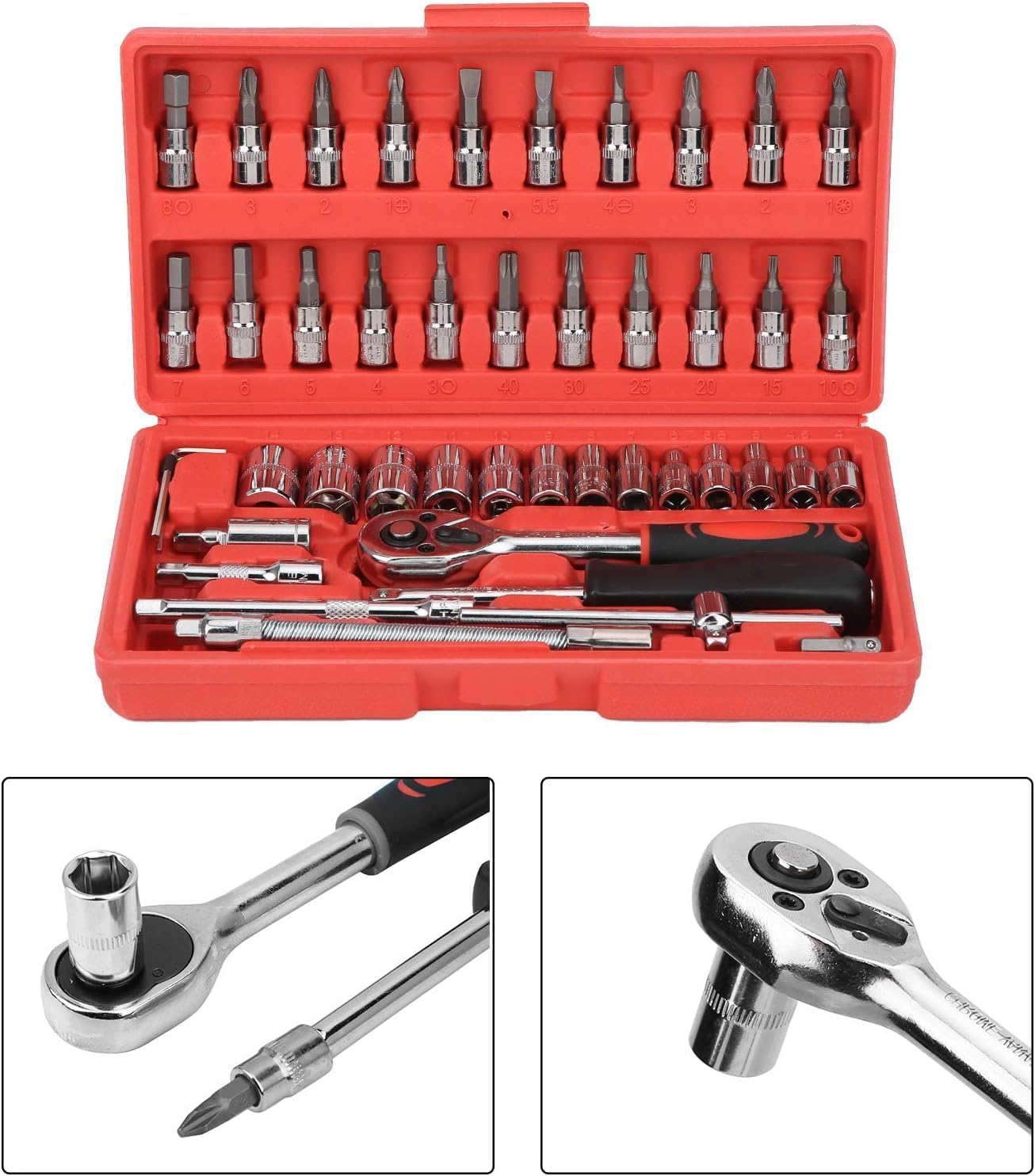 Pamidhar 46 in 1 Pcs tool kit & Screwdriver set and Socket Set Wrench Set Multi Purpose Combination Tool Case Precision Socket Set, Combination Vanadium Steel 2