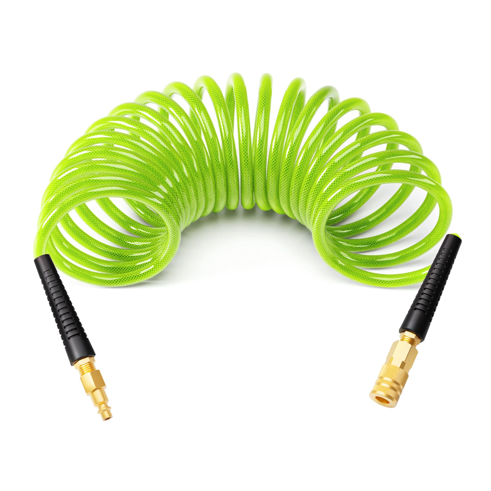 GASHER 3/8" x 10FT Polyurethane Recoil with Industrial Quick Coupler Green