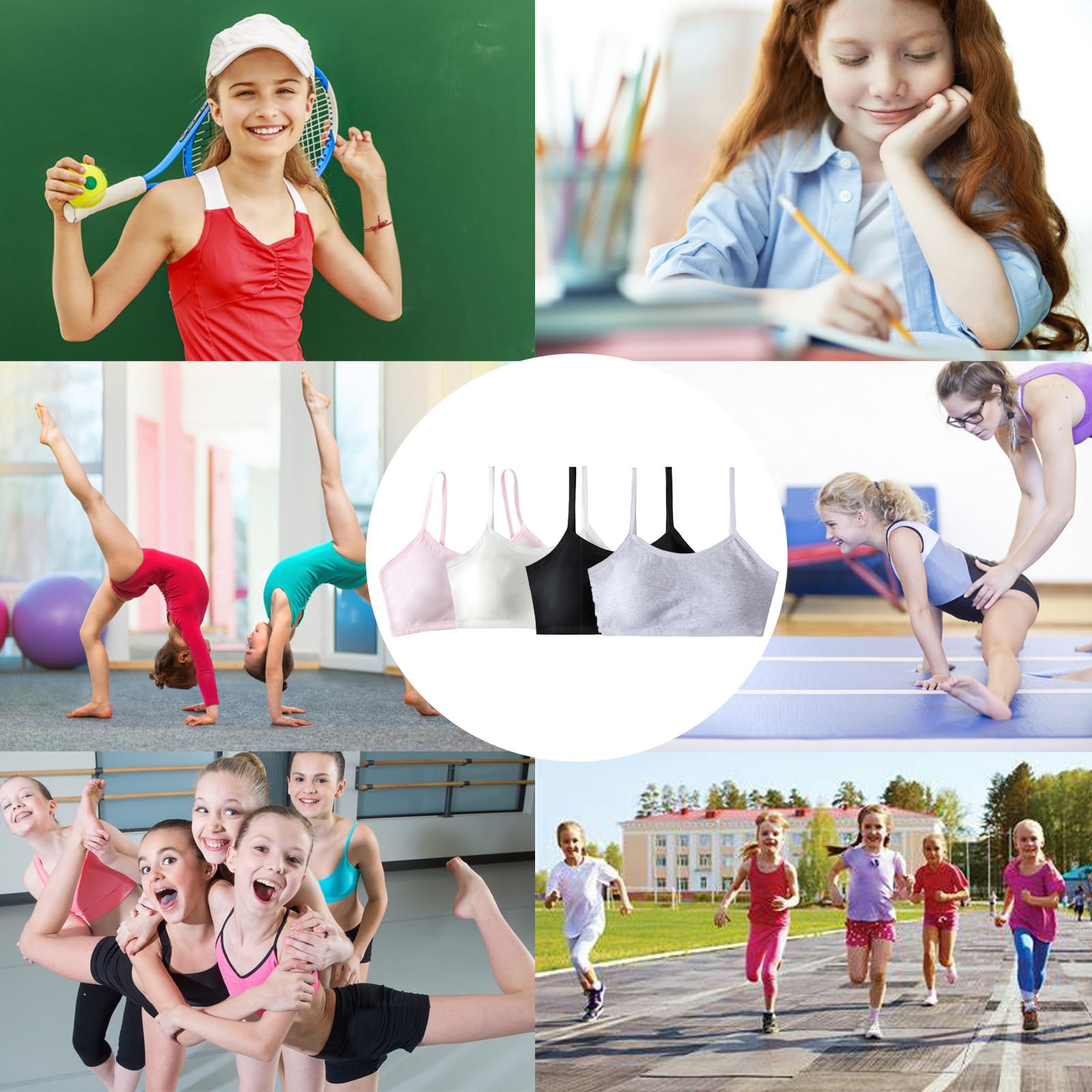 Sujetador Deportivo para Niñas 4 Piezas Algodón Top