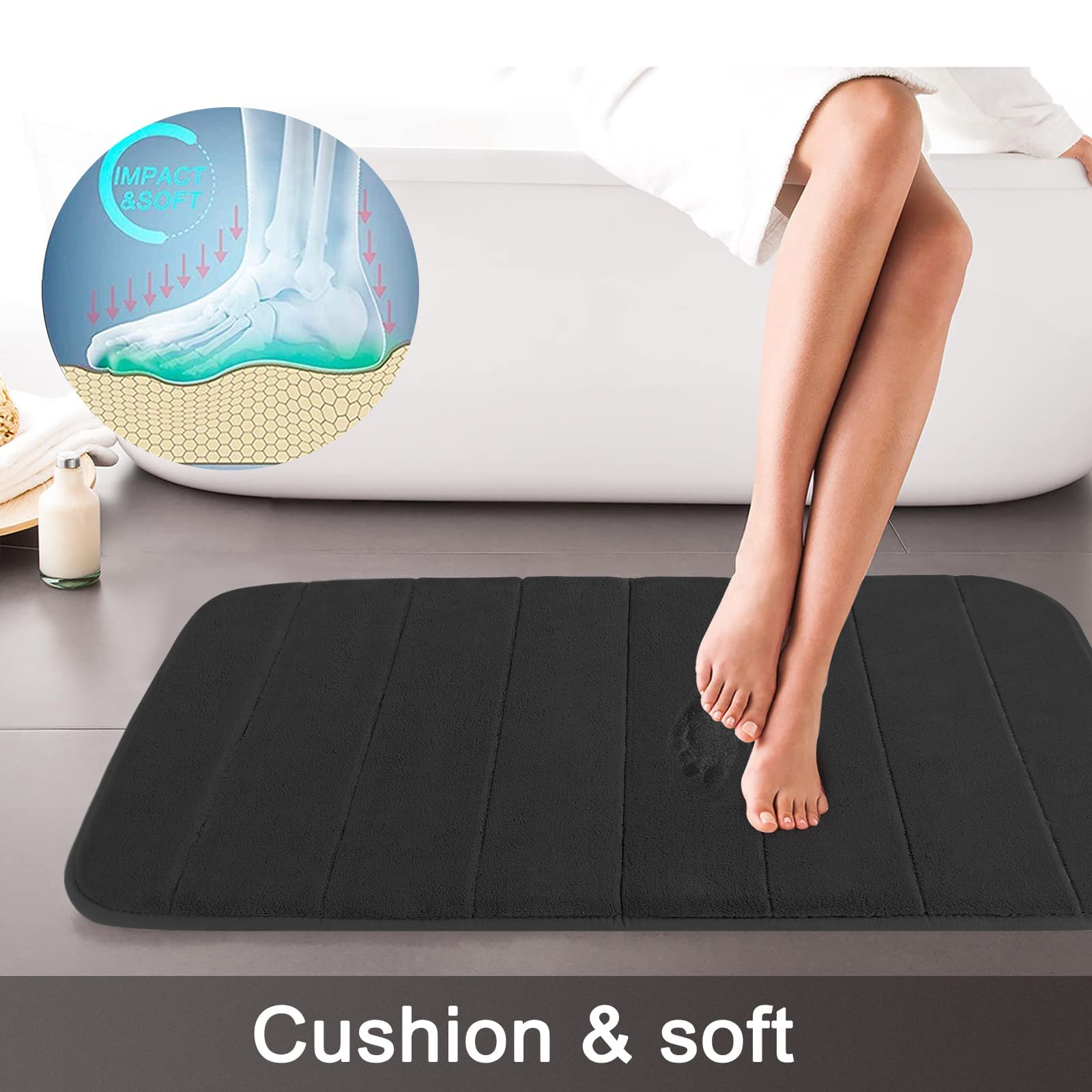 Yimobra Memory Foam Bath Mat Set, 2 Piece Soft Bathroom Rug,81x51 cm and 61x52 cm U-Shaped, Toilet Mat, Water Absorption - Image 3