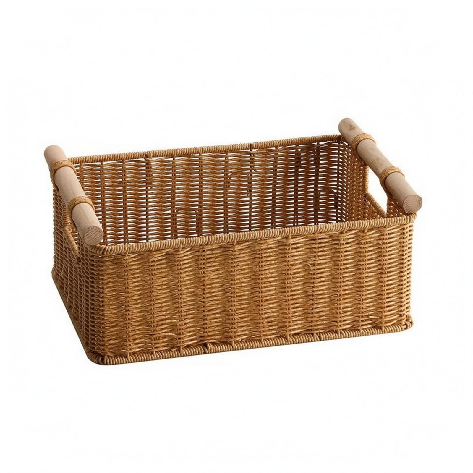 Panier rectangulaire imitation rotin m&eacute;nage avec coins arrondis
