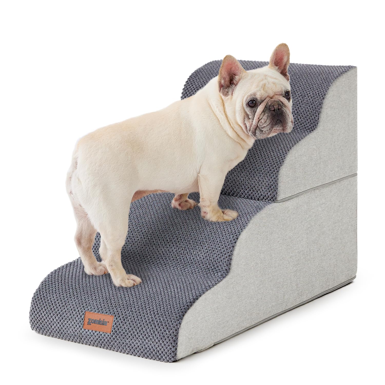 Dog Stairs Ramp for Bed 19.7" H - Pet Stairs for Small to Medium Dogs to Get on Bed and Couch, 35D Foam Dog Steps with Non-Slip Bottom Grey, 4 Steps