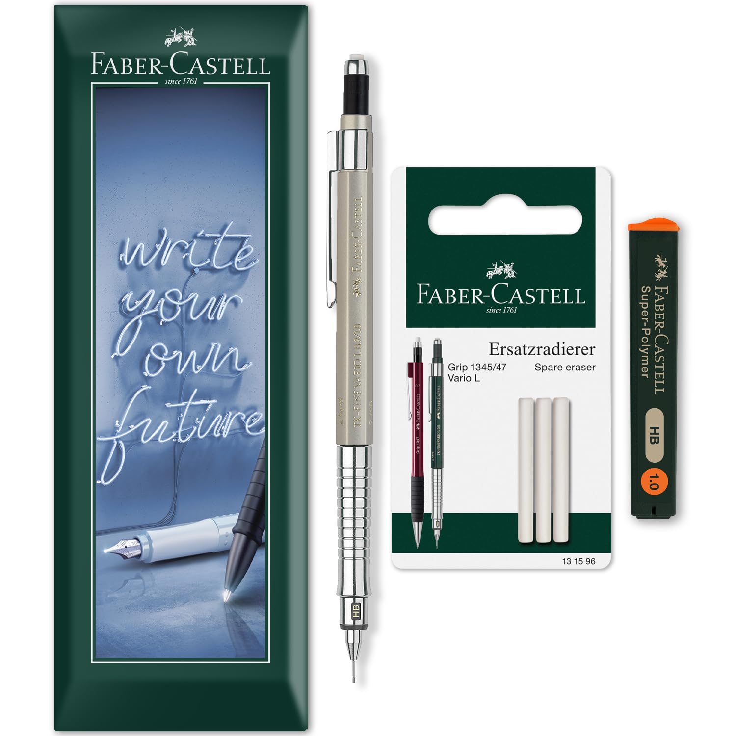 Faber-Castell TK-Fine Vario L 1.0mm Mechanical Pencil Set, Champagne Gold