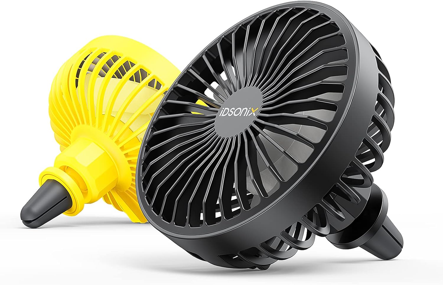 iDsonix Ventilador de coche USB, ventilador de coche con luz nocturna, ventilador de coche portátil de viento fuerte, ventilador de vehículo con Clip de 3 velocidades para camión, caravana, SUV