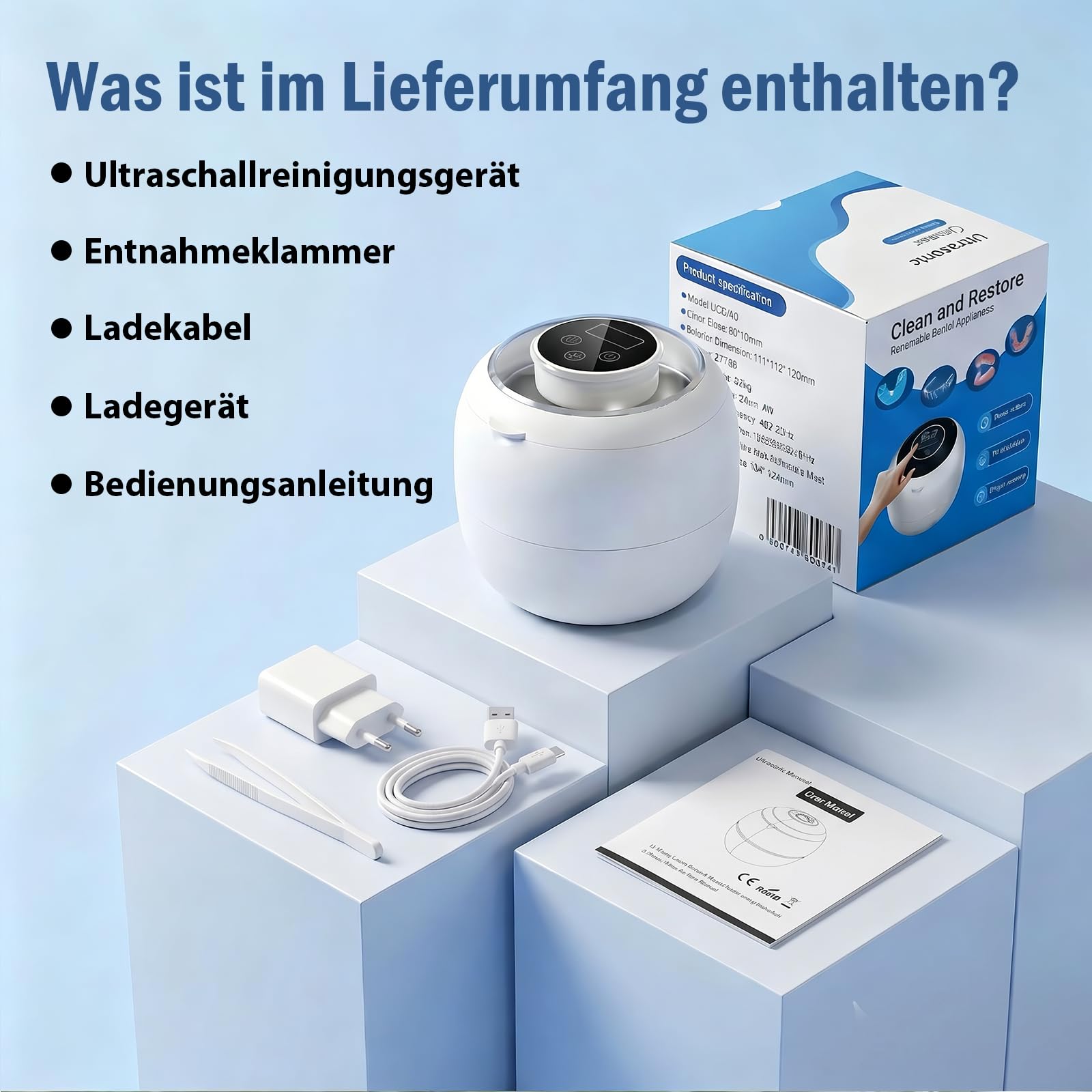 Nettoyeur Ultrasons, 45kHz Rechargeab Ultrasonic Cleaner avec Lampe UV LED, 4 Modes Programmables pour Prothèse Dentaire, Aligneur Adulte, Gouttière, Bijoux Argent, Montres Étanches, Têtes de Rasoir