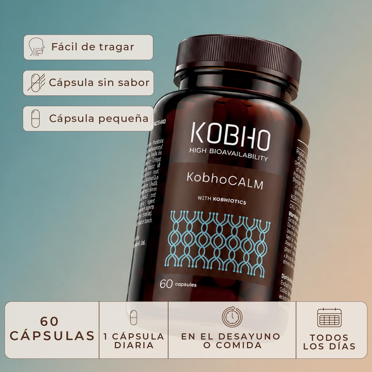 KobhoCALM Ashwagandha Shoden® Con Rhodiola y Psicobióticos | Equilibrio Emocional, Apoyo al Estrés, Claridad Mental y Concentración, 60 cápsulas veganas